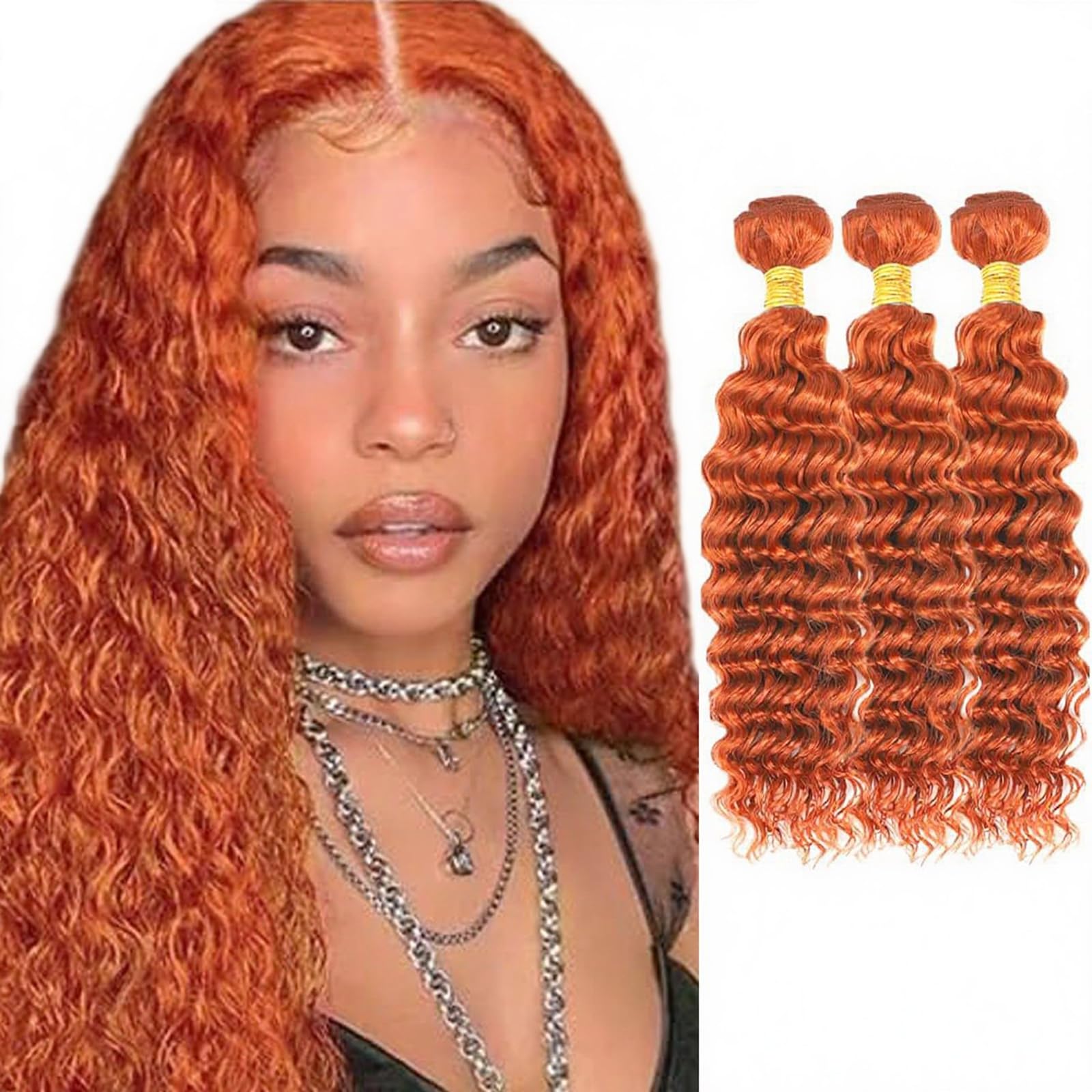 Kameinike 22 24 26 inch Human Hair Bundles Deep Wave 3 Pcs 300g Unprocessed Brazilian Virgin Quick Weave Hair Extensions #350 Or