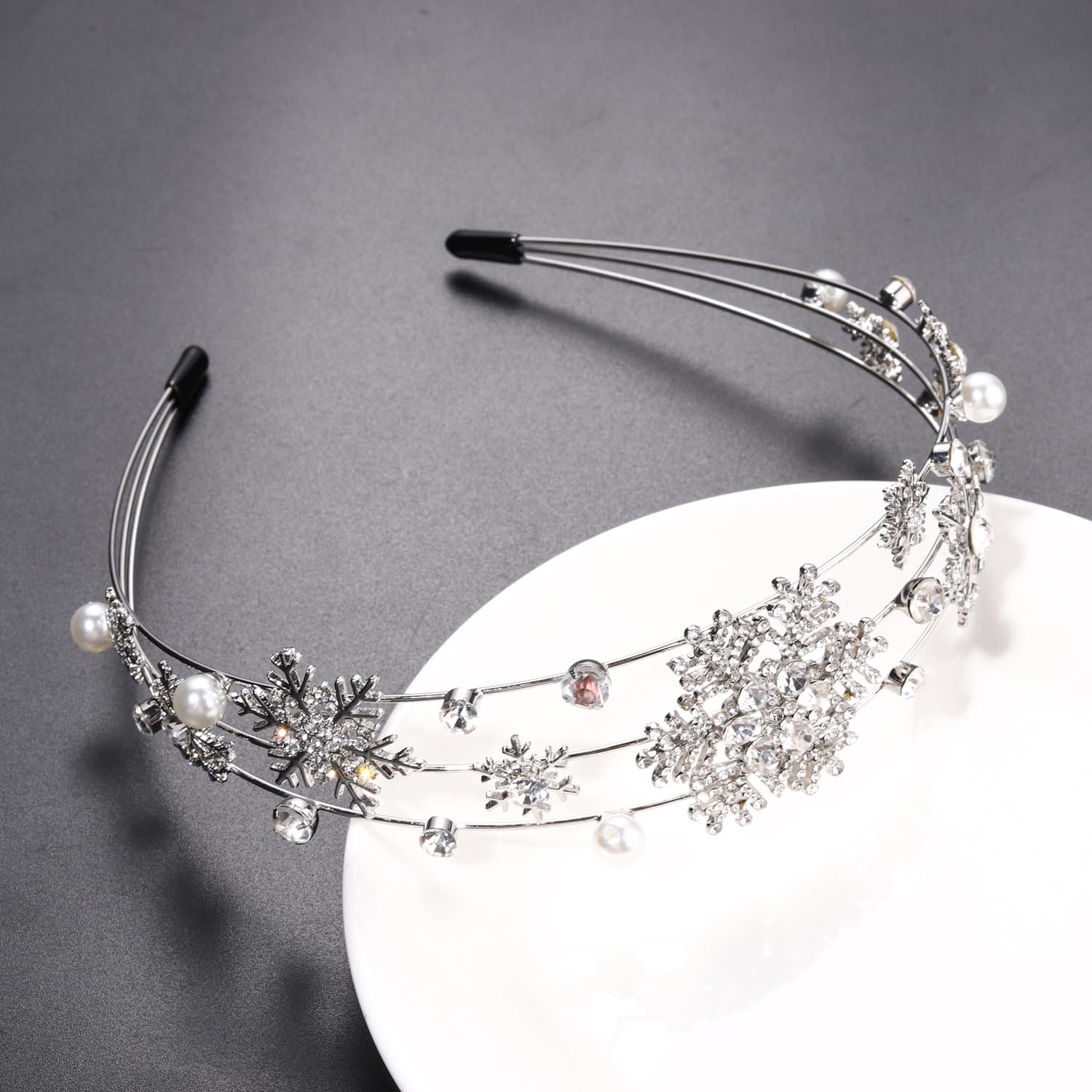 Heidkrueger Christmas Headband Silver Snowflake Headband Pearl Christmas Party Headbands For Women Holiday Hair Hoop (Snowflake/