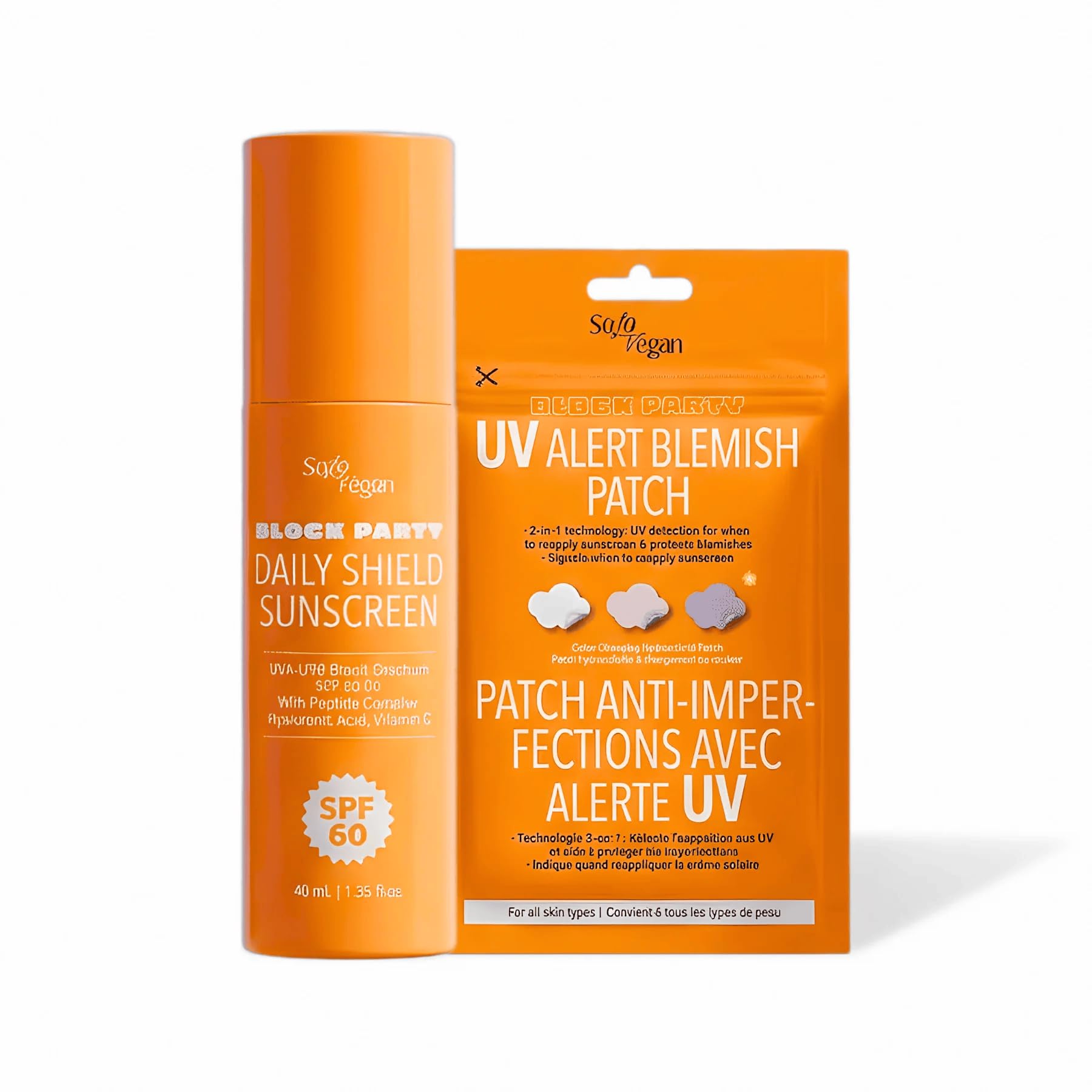 Solo Vegan  SPF 60+ Sunscreen (40ml) & 24 Counts UV Detection Stickers Blemish Patch Sun Protection, UVA/UVB Protection, Lightw