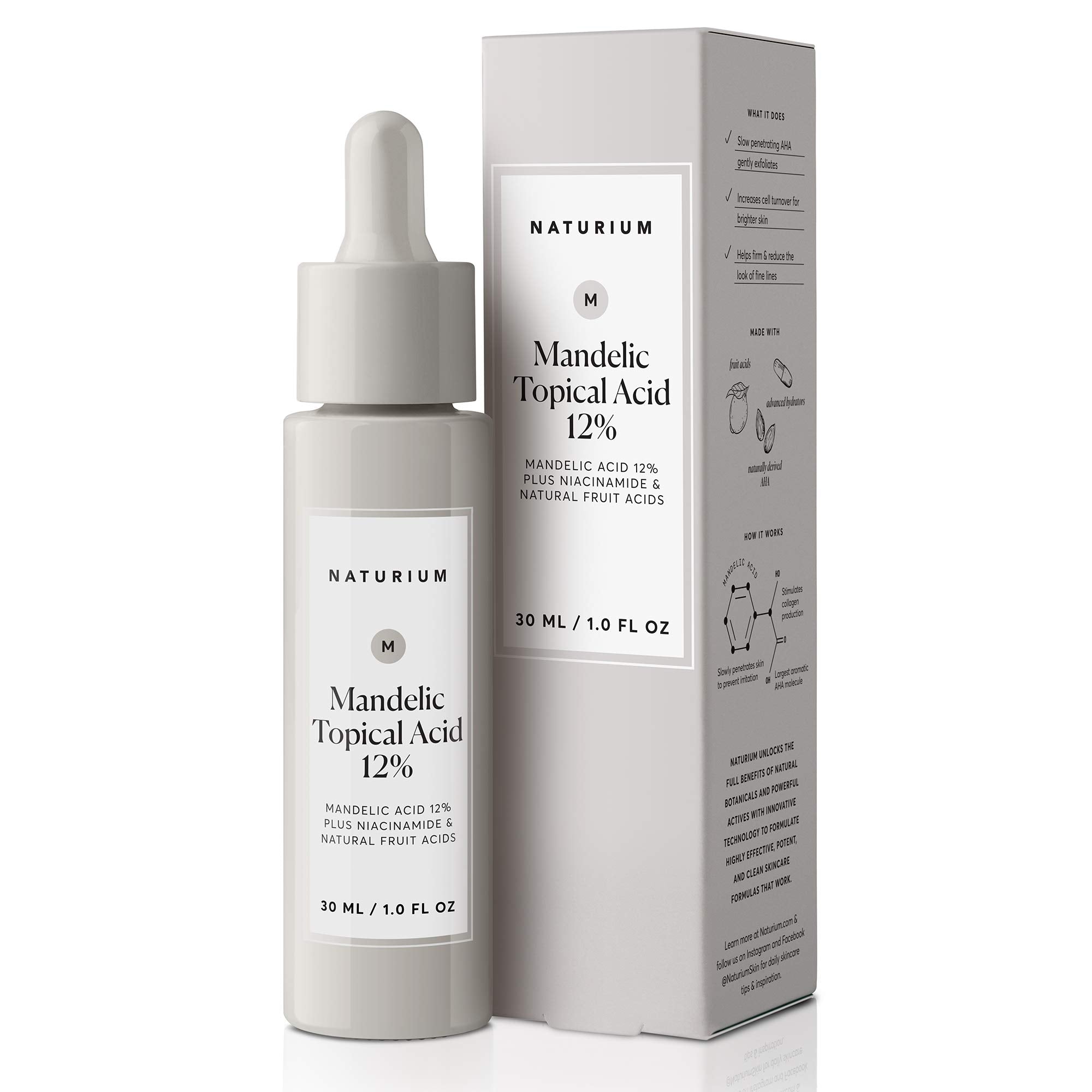 Naturium Mandelic Topical Acid 12%, Plus Niacinamide & Natural Fruit Acids, Anti-Aging & Brightening Skin Treatment, 1.0 Oz