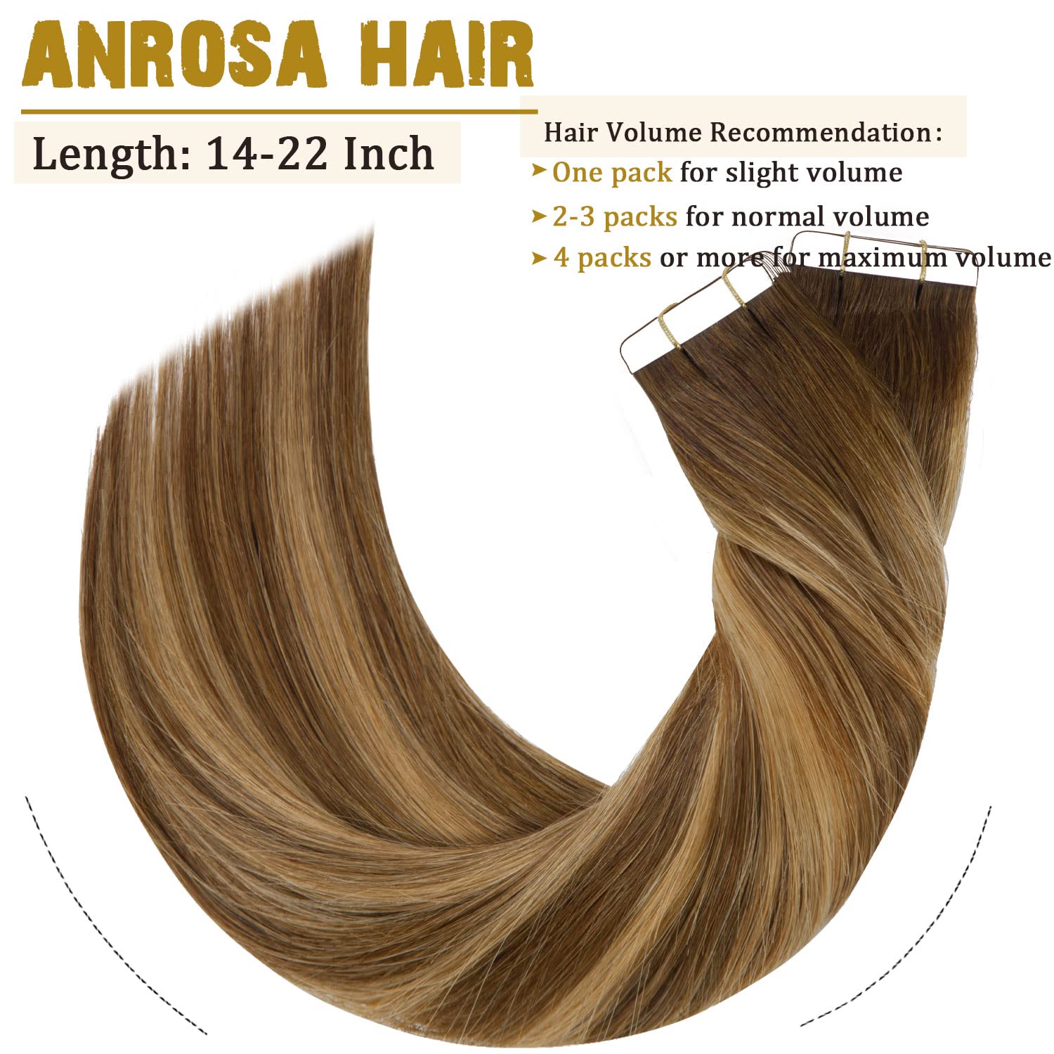 Anrosa 20Pcs 50G Tape In Hair Extensions Ombre Chocolate Brown To Caramel Blonde Remy Human Hair Extensions Balayage Seamless St