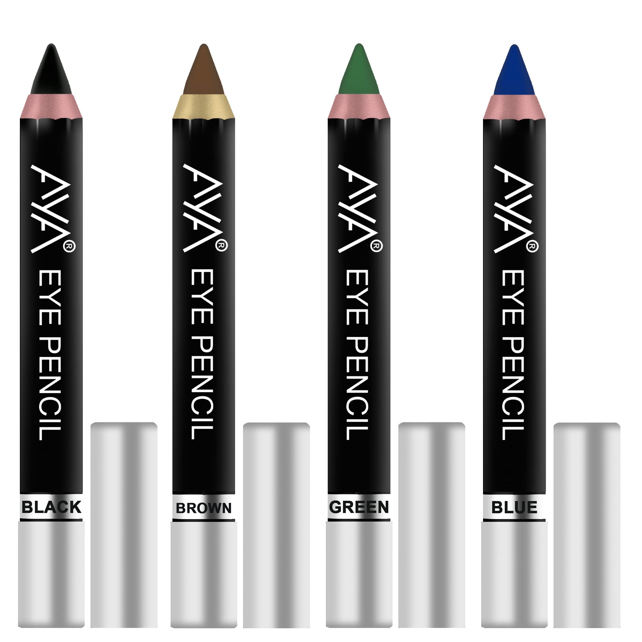 Aya Eye Pencil For Kajal/Eyeliner - Set Of 4 (Black,Blue,Brown,Green) | Glides Smoothly | Creamy Smooth Formula | Light Weight