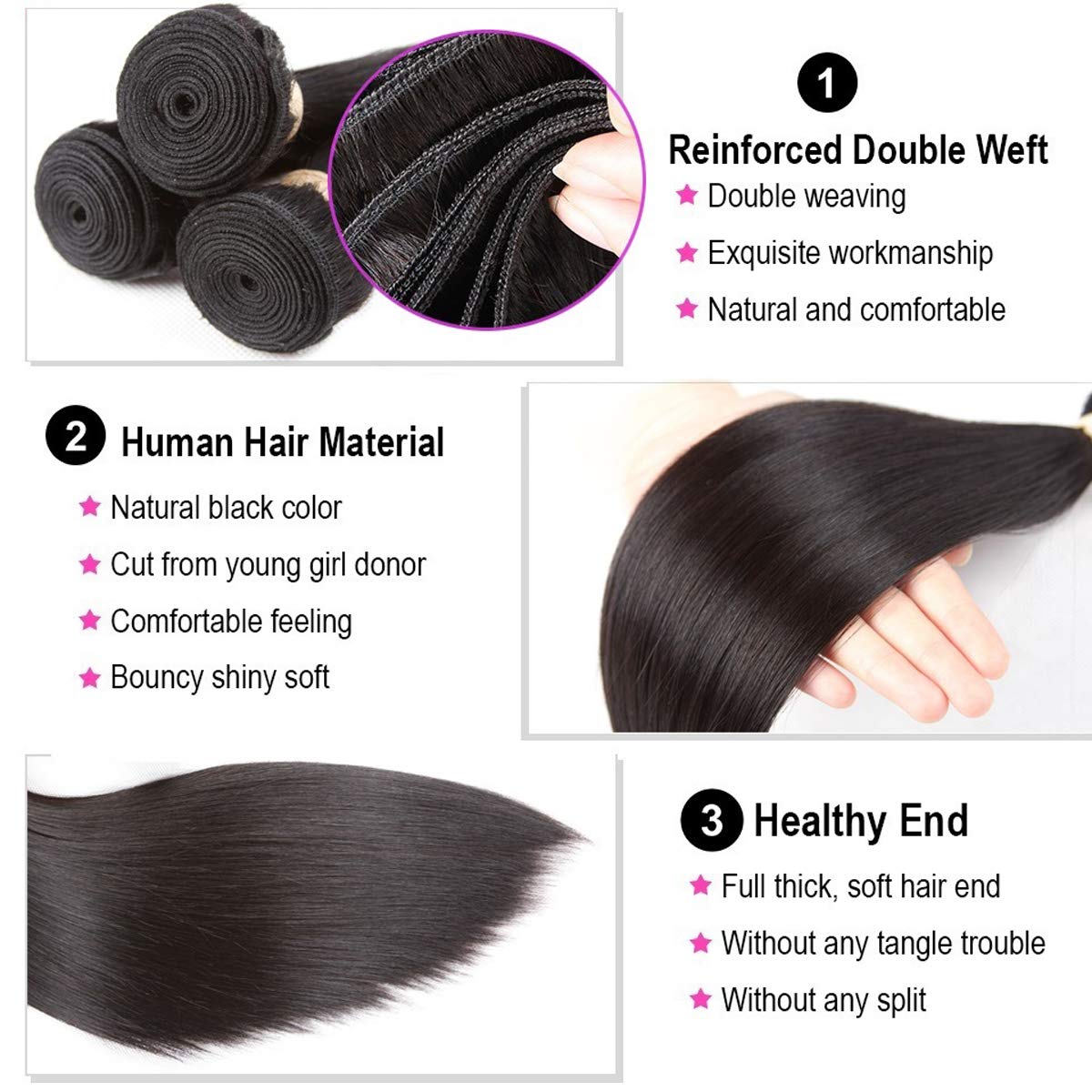 Brazilian Lace Frontal Closure With 3 Bundles Straight Virgin Hair Weave 13X4 Ear To Ear Frontal Lace Closure With Baby Hair 8A