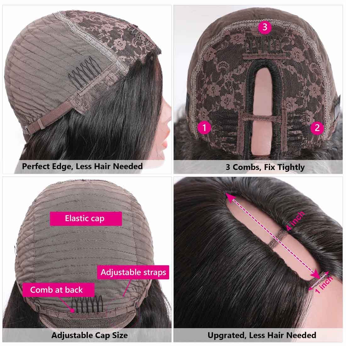 Beauty Forever Kinky Straight U Part Wig Human Hair Wigs 4X1 Inch Samll Leave Out,Yaki Straight Human Hair Wig For Women Glueles