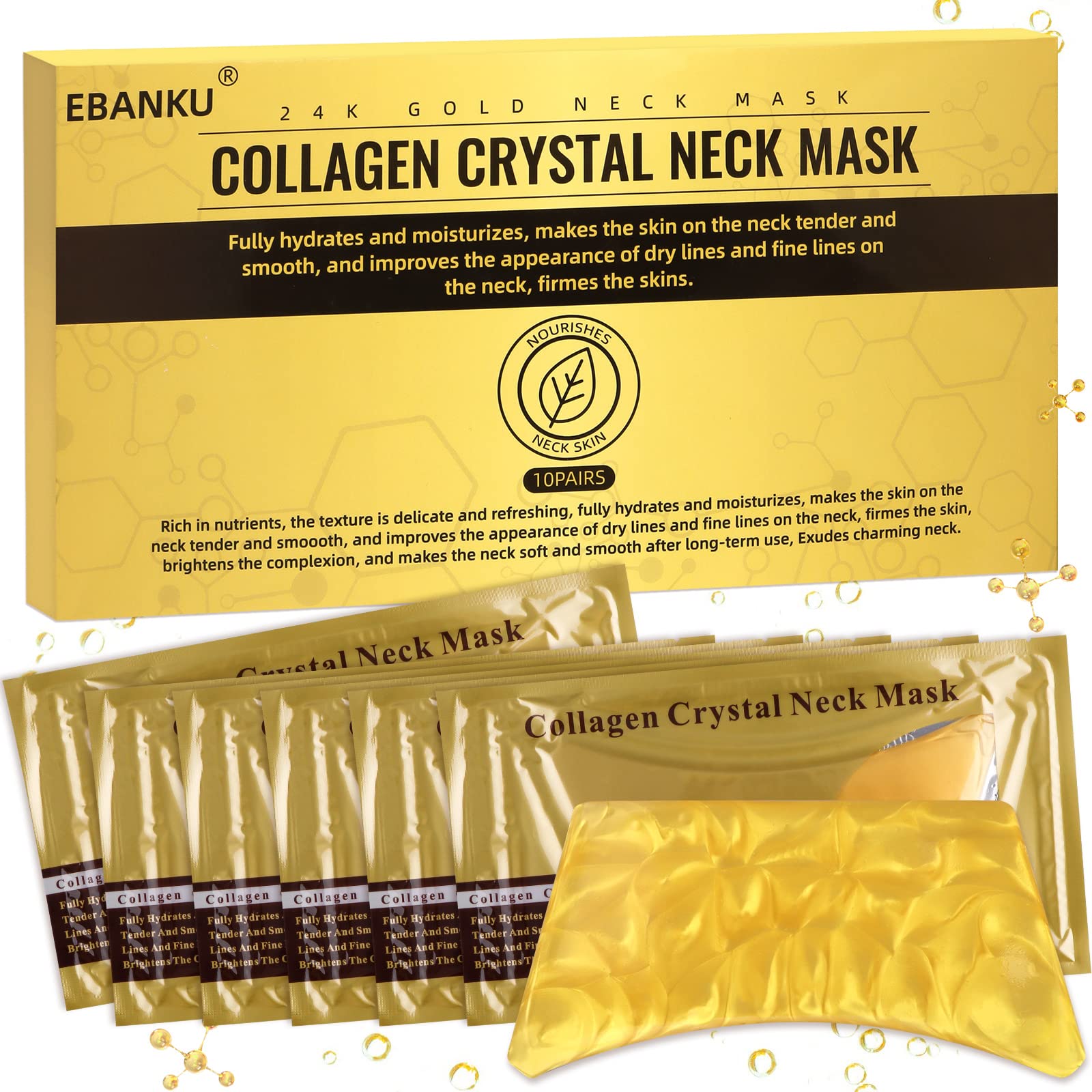 EBANKU 10 PCS Neck Mask Gold Collagen Crystal Neck Mask Gel Neck