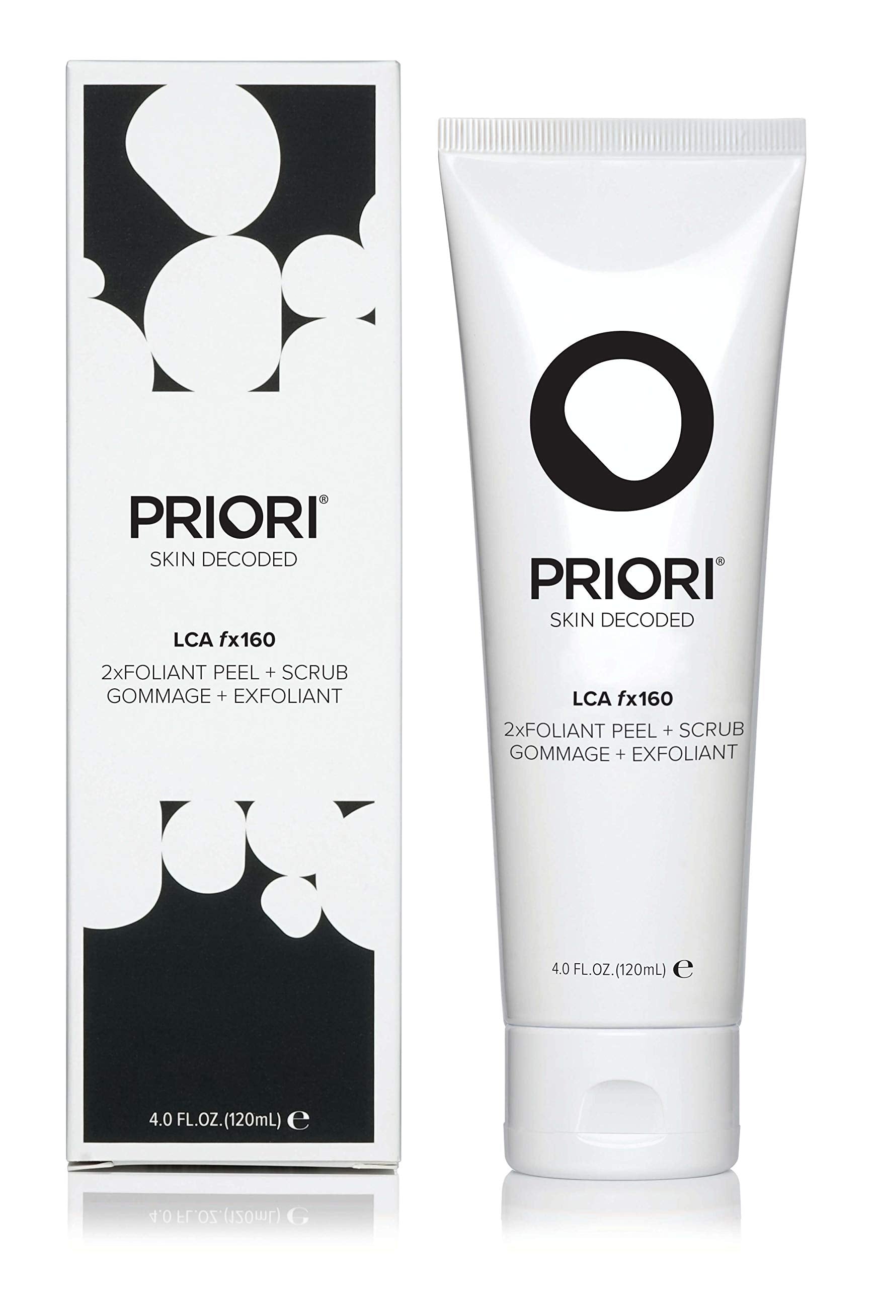 Priori Skincare 2xfoliant Peel + Scrub for Face and Body Lactic Acid Retinol Vitamin C, E At-Home Microdermabrasion Anti-Irritan