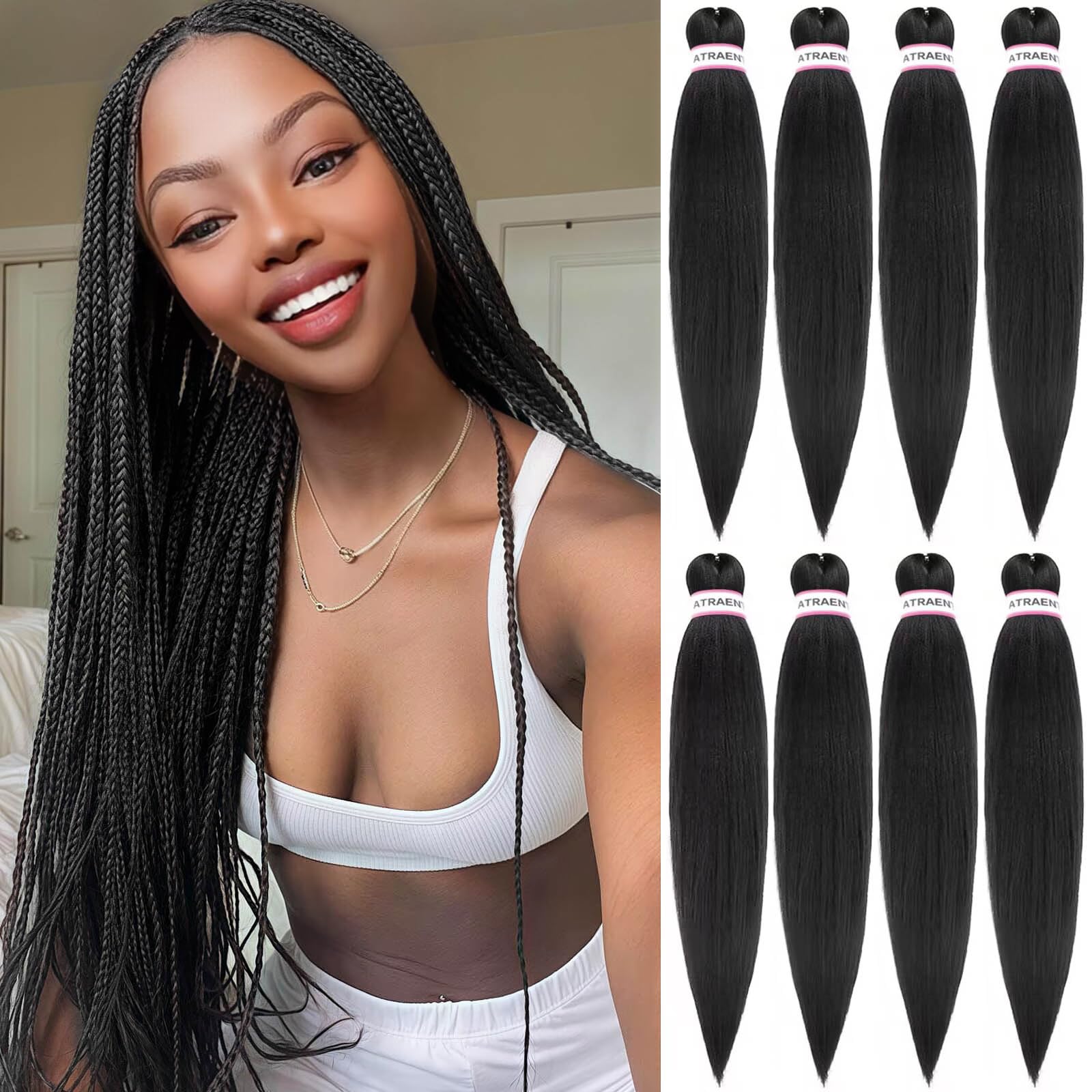 Atraente Pre Stretched Braiding Hair 18 Inch 8 Packs Prestretched Braiding Hair Professional Synthetic Braids Hair Extension Itc