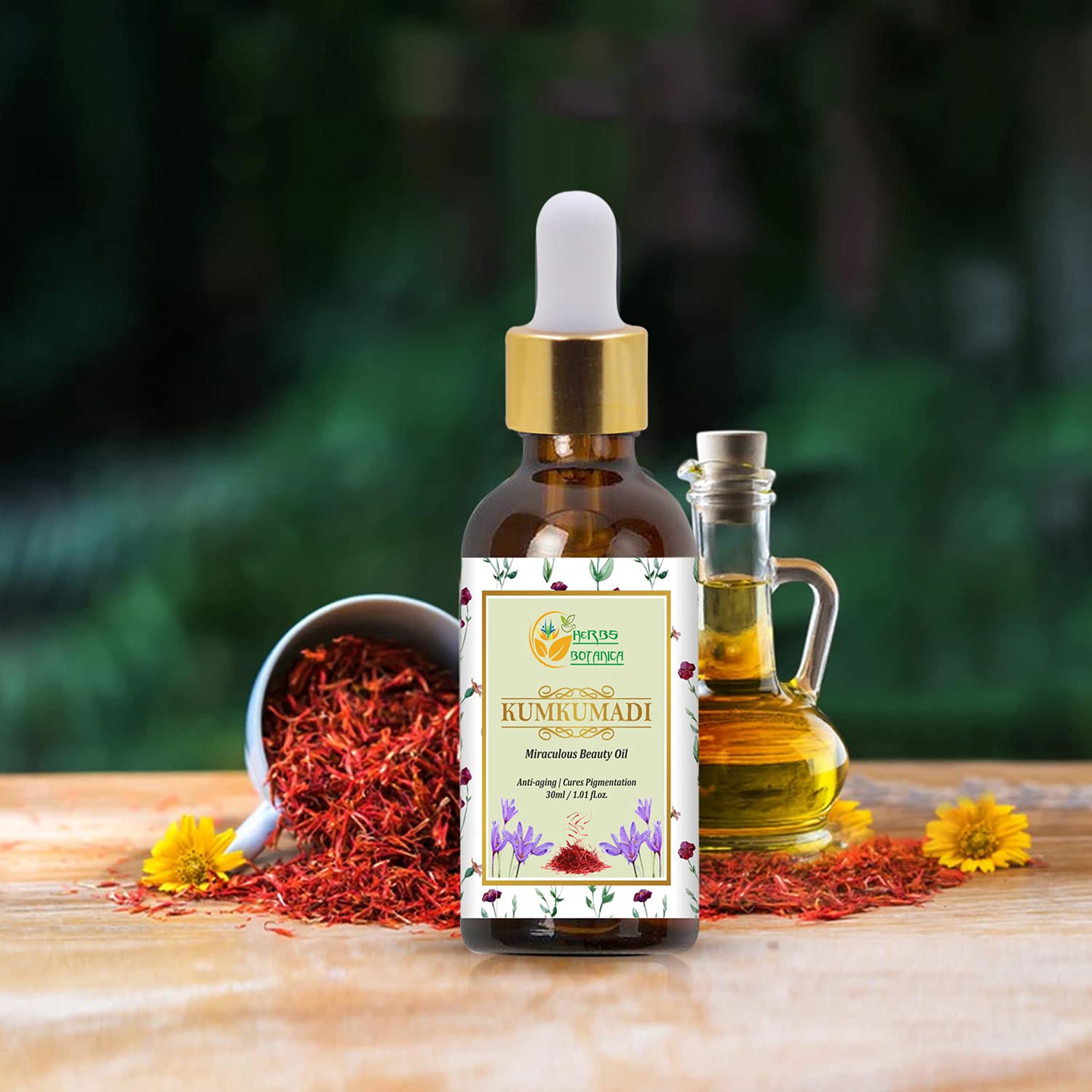 Herbs Botanica Kumkumadi Oil Pure Ayurveda Face Oil With Saffron, Serum Face Moisturizer 26 Herbs 30 Ml