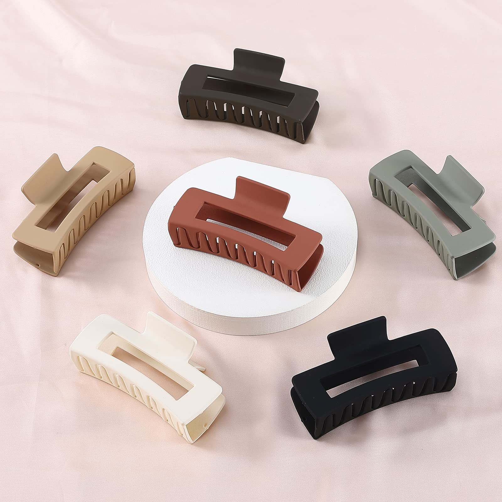 Sisiaipu 4 Inch Big Hair Claw Clips 6 Pcs for Thick Hair Square Hair Clips for Women Rectangle Nonslip Acrylic Banana Jaw Clips