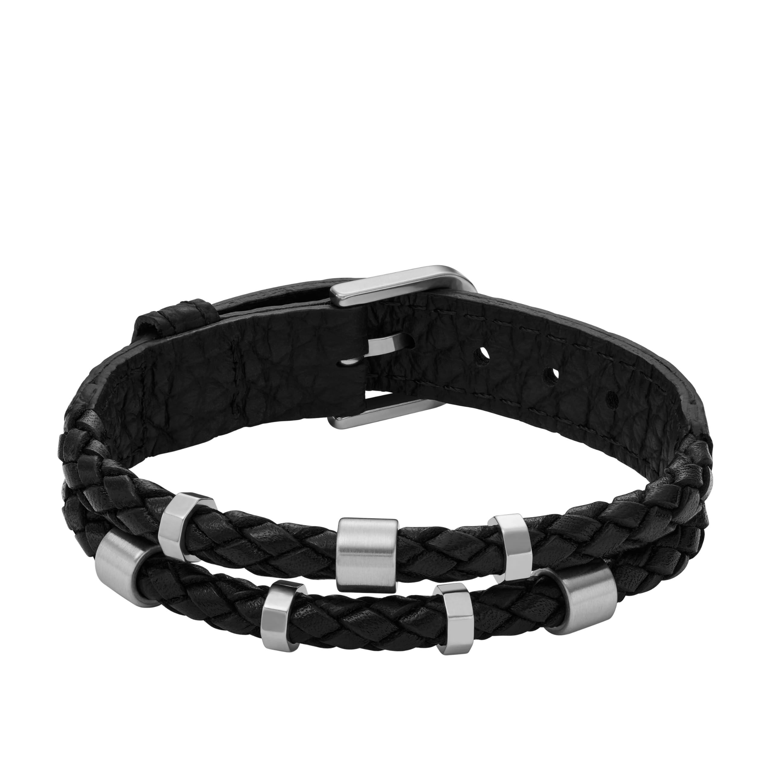 Fossil Men's Stainless Steel & Leather Black Multi Braided Leather Bracelet, Color: Black (Model: JF04473040)