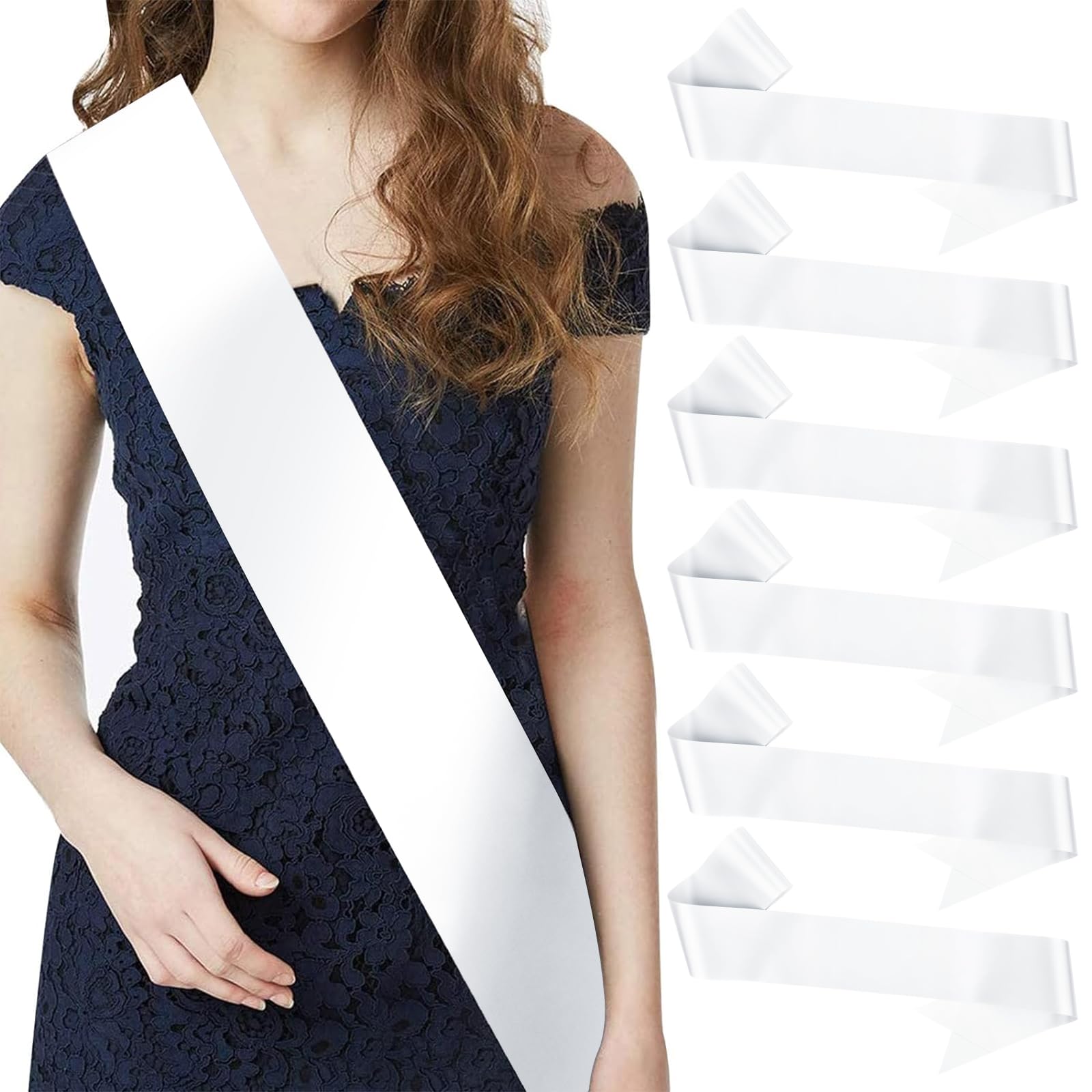CIEHER 6 Pack White Satin Sashes - Blank Custom Sash for Bride, Prom Court, Mommy to Be, Birthday, Bride to Be, Bachelorette, 20