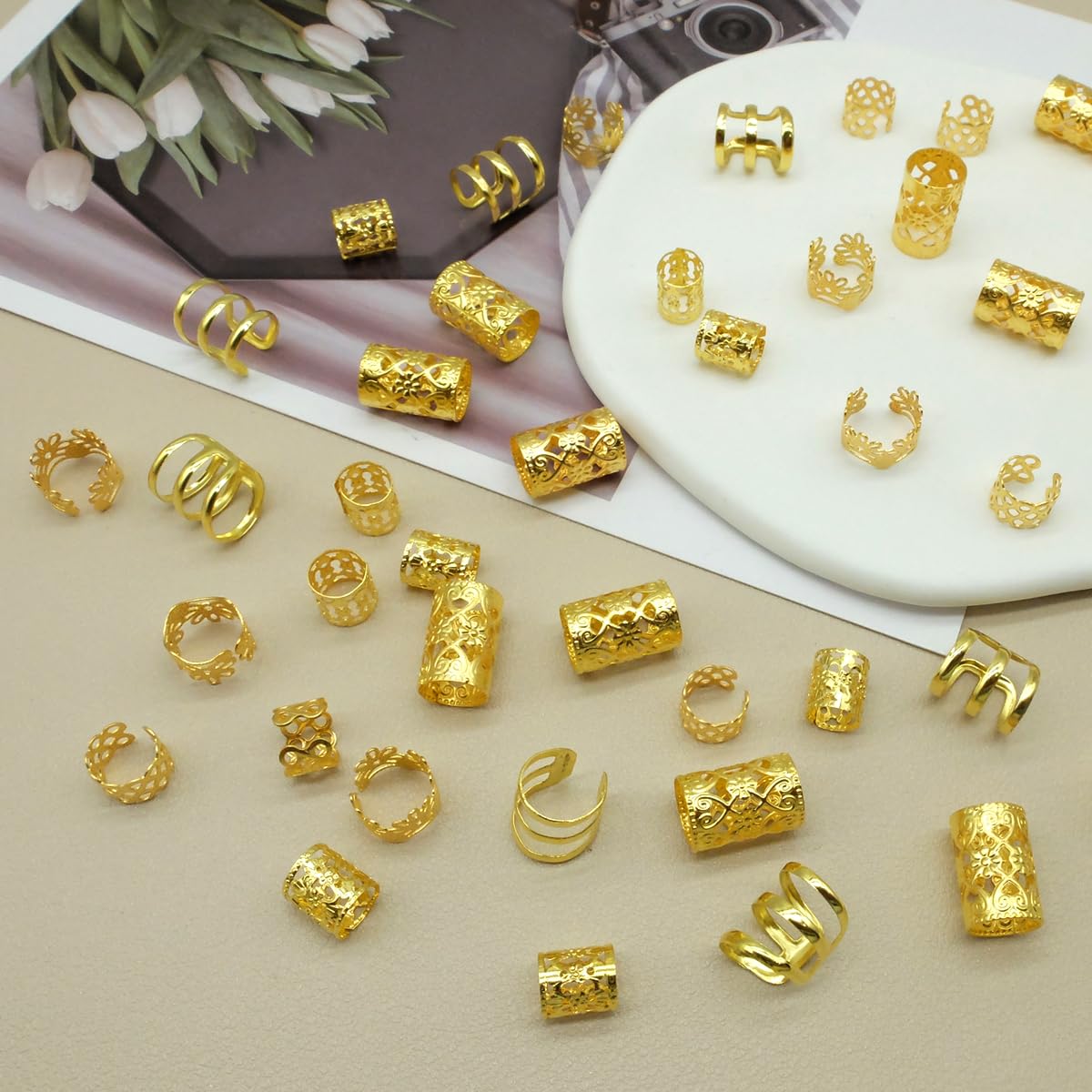 Dreadlock Beads Locs Accessories For Hair, Hair Jewelry For Braids Hair Rings For Women And Girls, Adjustable Cuffs Braiding Hai
