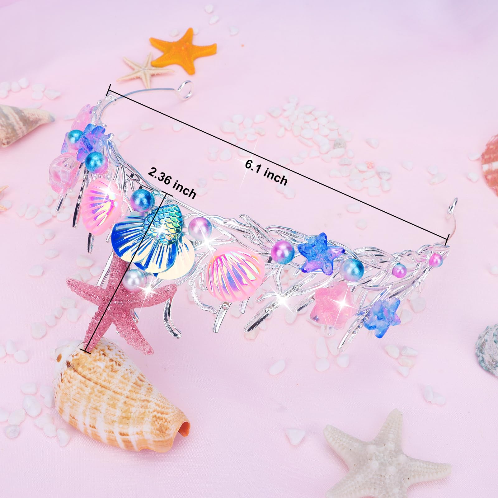 Cieher Mermaid Crown Starfish Tiara Seashell Headband For Girls' Party Decorations And Costume Accessories