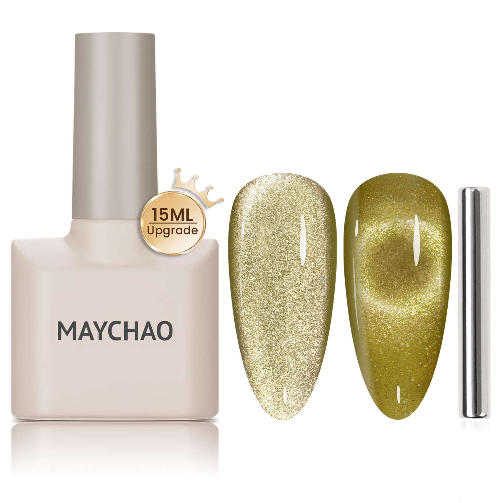 Maychao 15Ml Khaki Green Cat Eye Gel Nail Polish 1Pc Green Gel Polish With Magnet Soak Off Holographic Magnetic Gel Polish For N