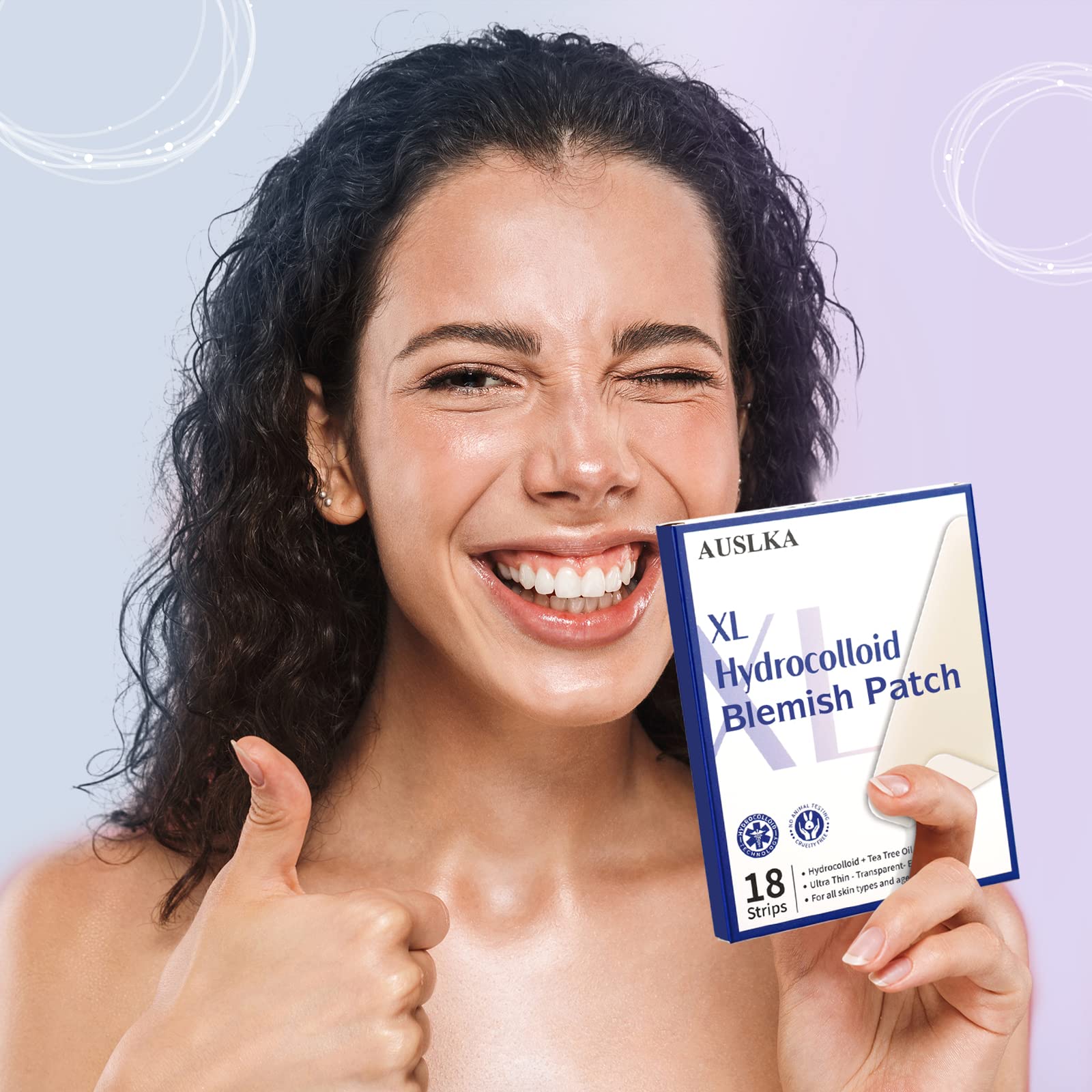 AUSLKA Large Blemish Patches XL -18 Strips - Hydrocolloid Patch for Covering Zits - Spot Stickers -Vegan and Cruelty for Face an