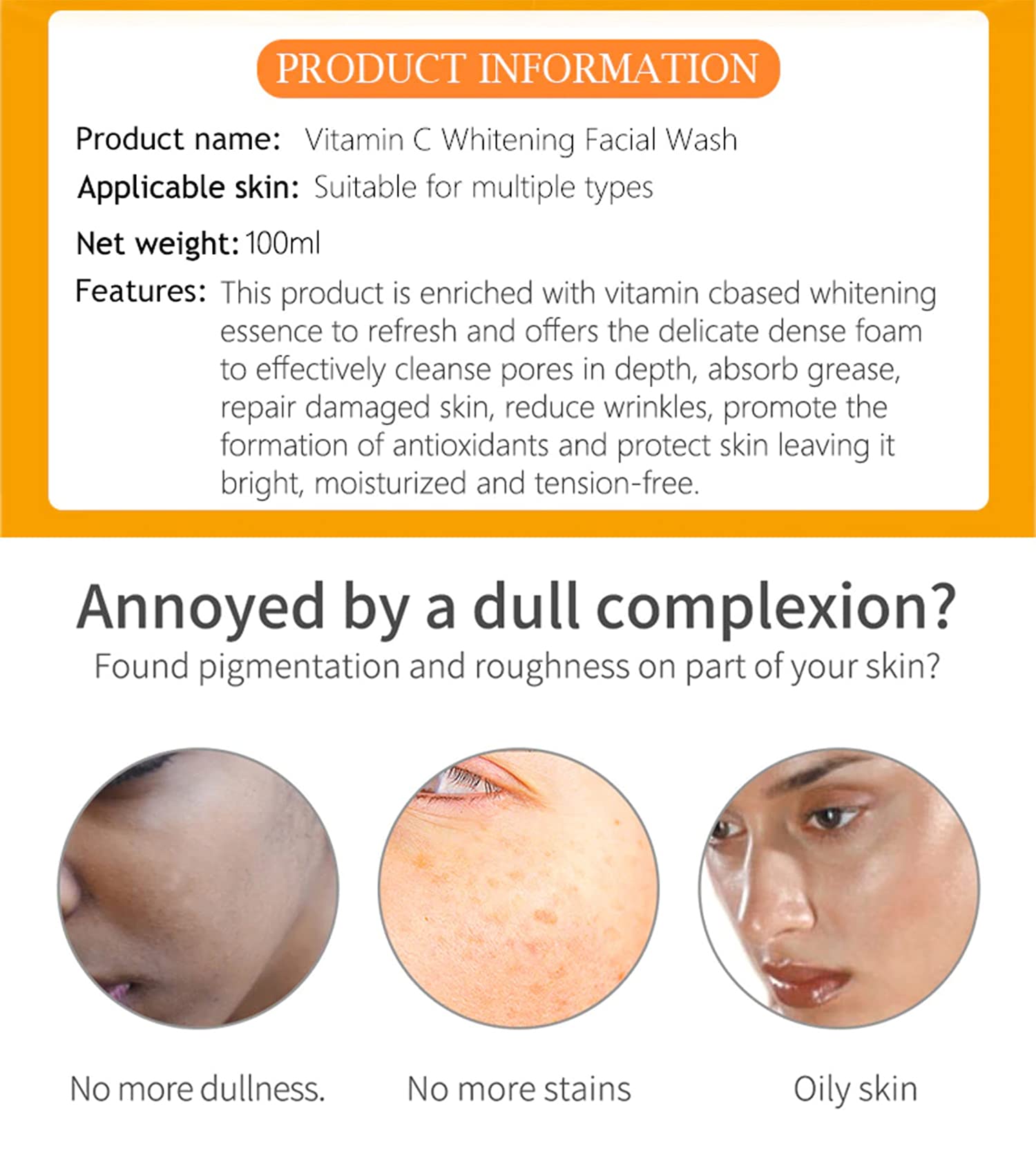 DISAAR Beauty Skincare Vitamin C Facial Wash Foam Hyaluronic Acid Berry Glutathione Moisturizing Cleaning Anti-Acne Oil Control