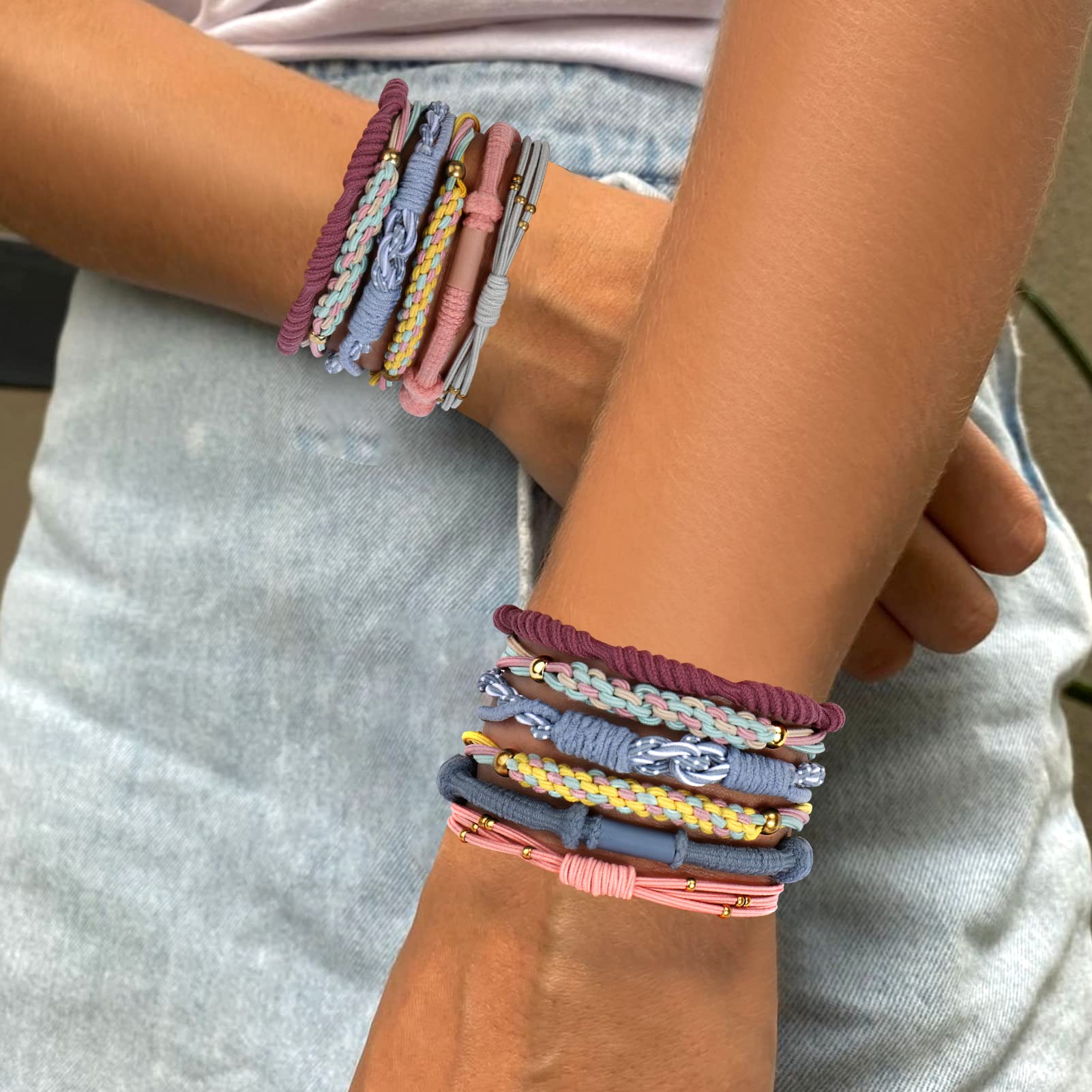 Bsresin Boho Hair Tie Bracelet For Women, 20 Pcs No Damage Hair Ties For Girls, 5 Styles Cute Hair Ties Bracelets For Thick Hair
