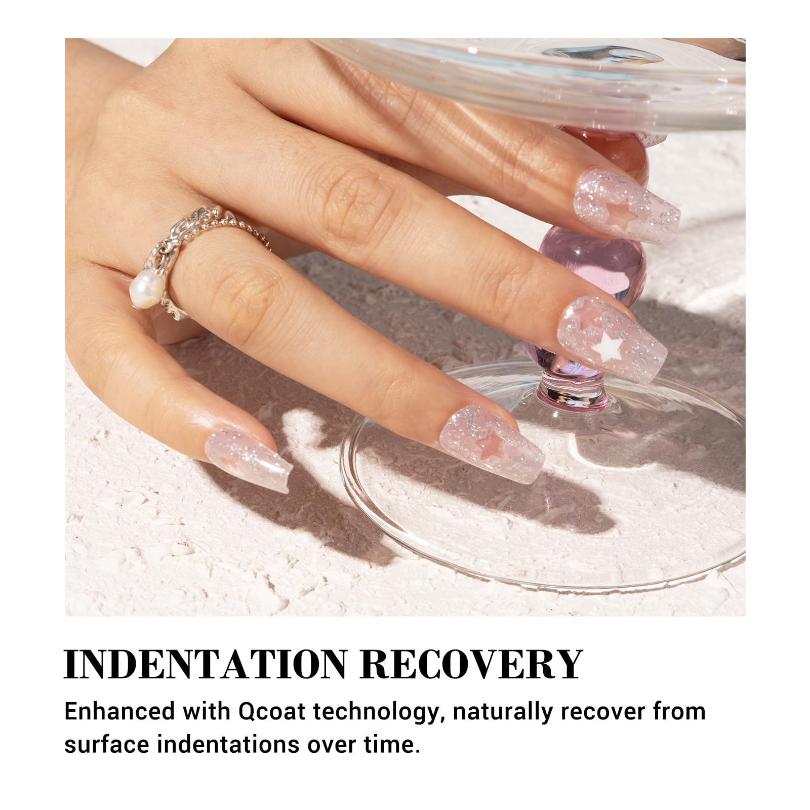 MelodySusie Qcoat Fully Cured Gel Nail Strips, Sliver Stars, UV Free Nail Polish Strips, Salon Quality, Long Lasting Gel Nail St