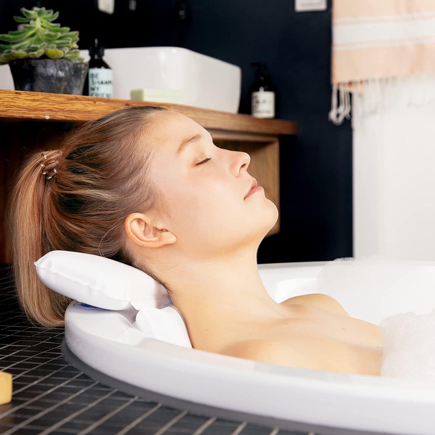Bath Pillow | Best Bath Pillows For Head And Neck With 7 Suction Cups | Luxury Bath Cushion For Ergonomic Headrest & Back Suppor