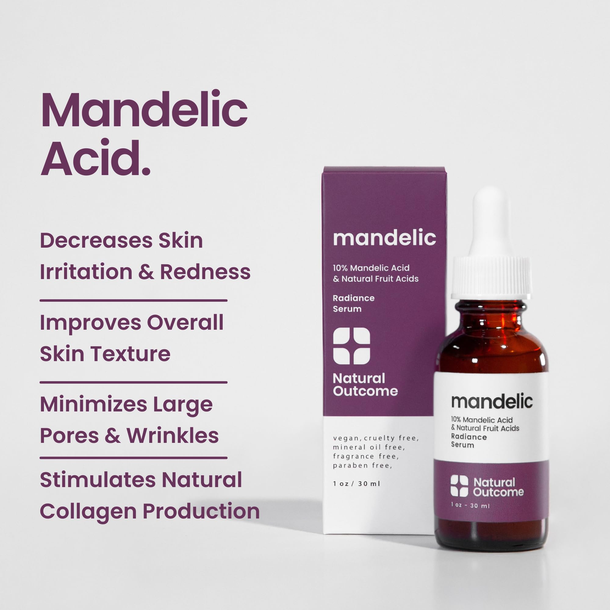 Natural Outcome Mandelic Acid 10% | Anti-Aging AHA Facial Serum with Hyaluronic Acid | Targets Fine Lines, Dark Spots, and Wrink