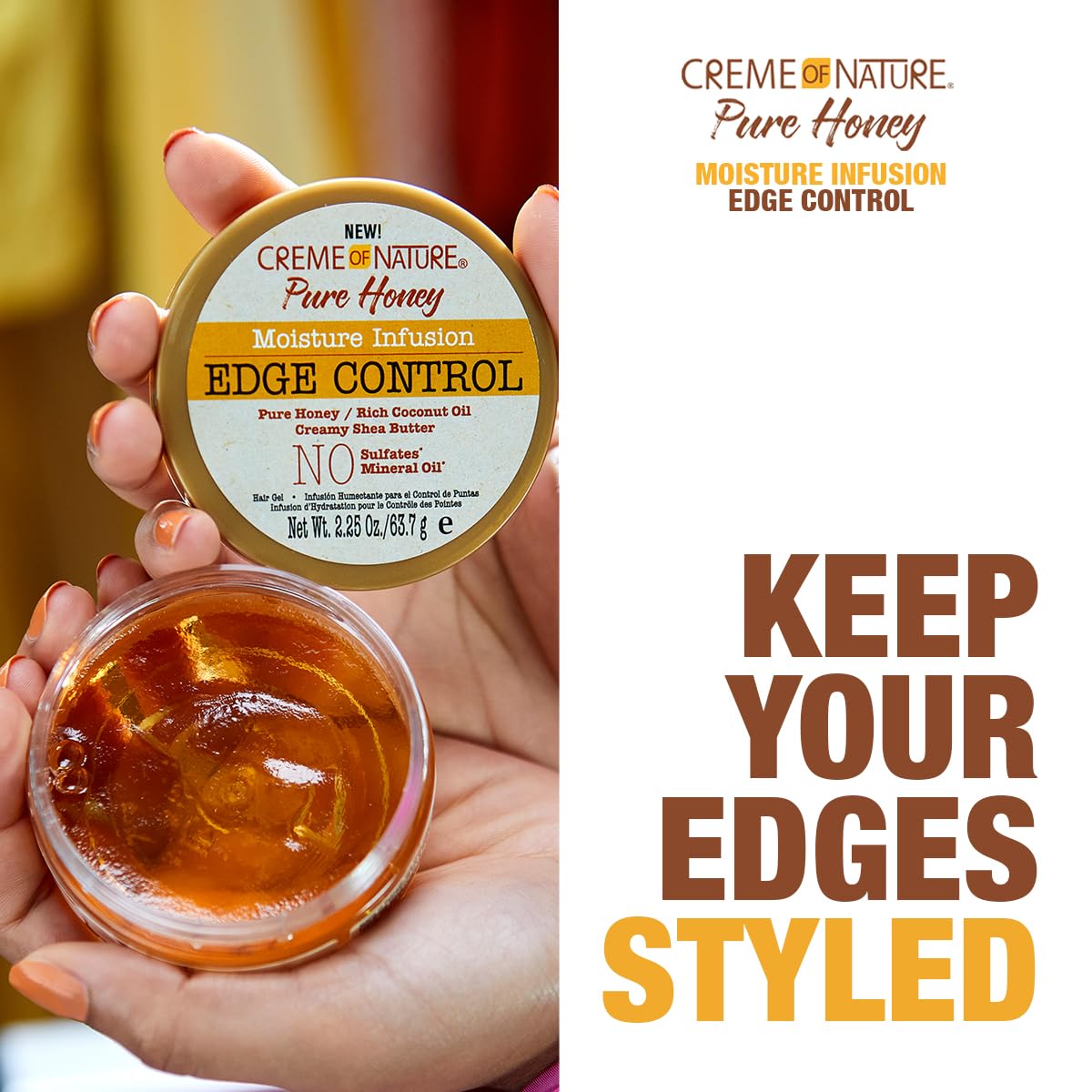 Creme Of Nature Moisture Infusiuon Edge Control, Pure Honey, Coconut Oil And Shea Butter Formula, 2.25 Oz