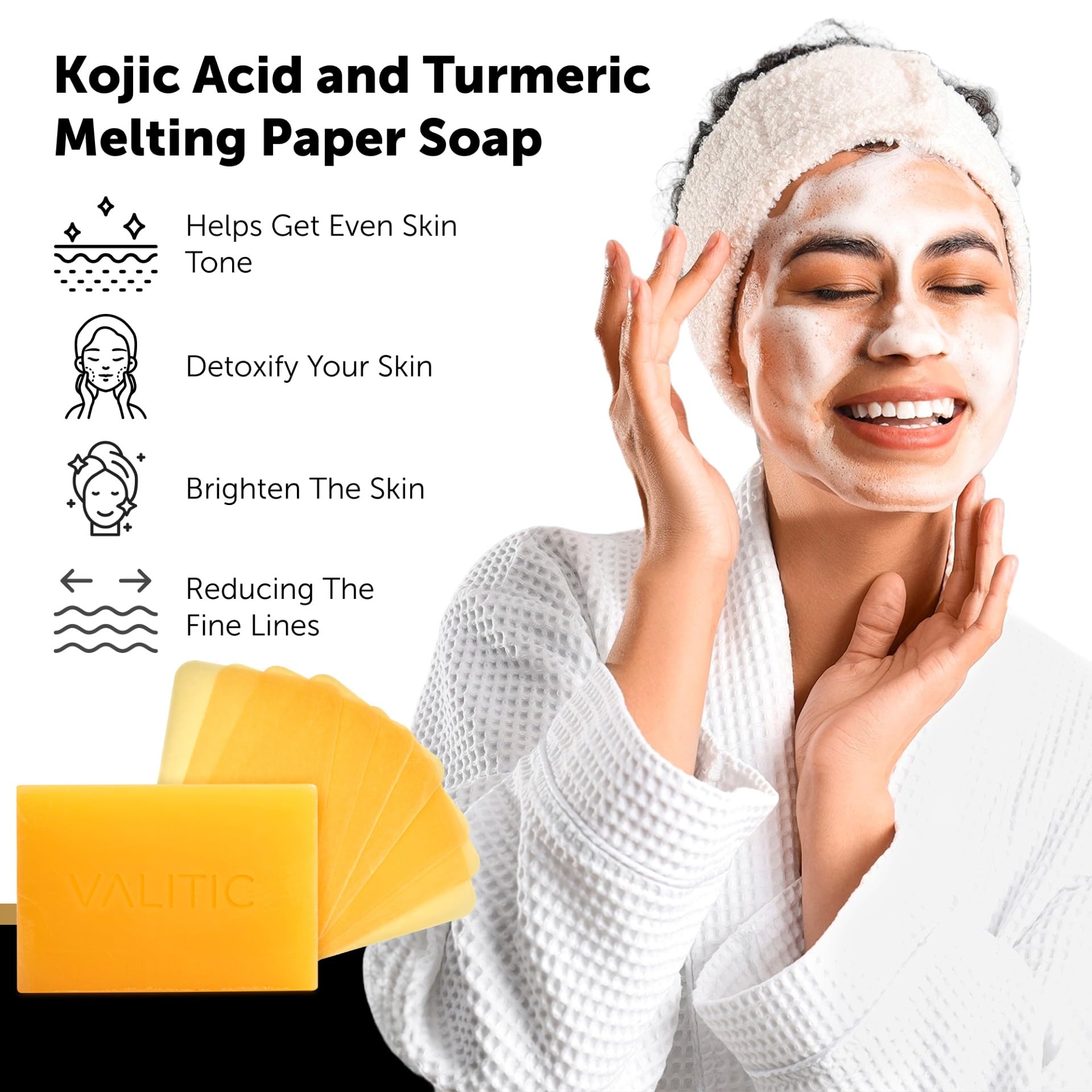 VALITIC Kojic Acid and Turmeric Dark Spot Corrector Soap - Skin Care Cleansing Duo - 2 Soap Bars and 200 Melting Paper Sheets -