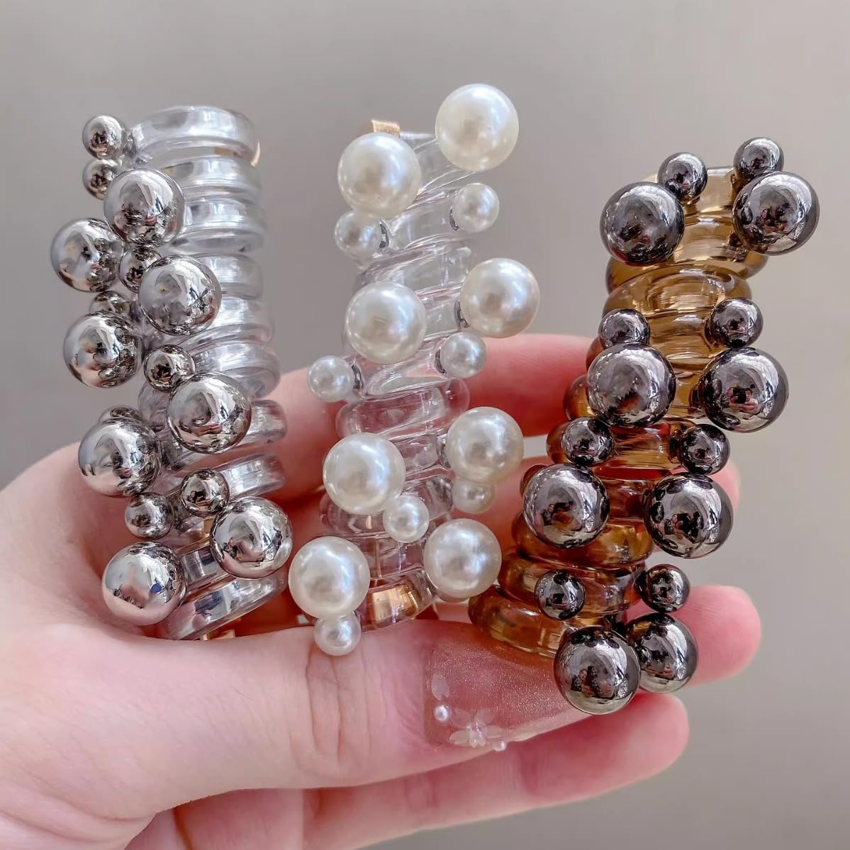 Pearl Spiral Braided Telephone Scrunchies Hair Ties Stretchy Ponytail Holders Hair Bands Phone Cord Hair Ties for Ponytail Hair