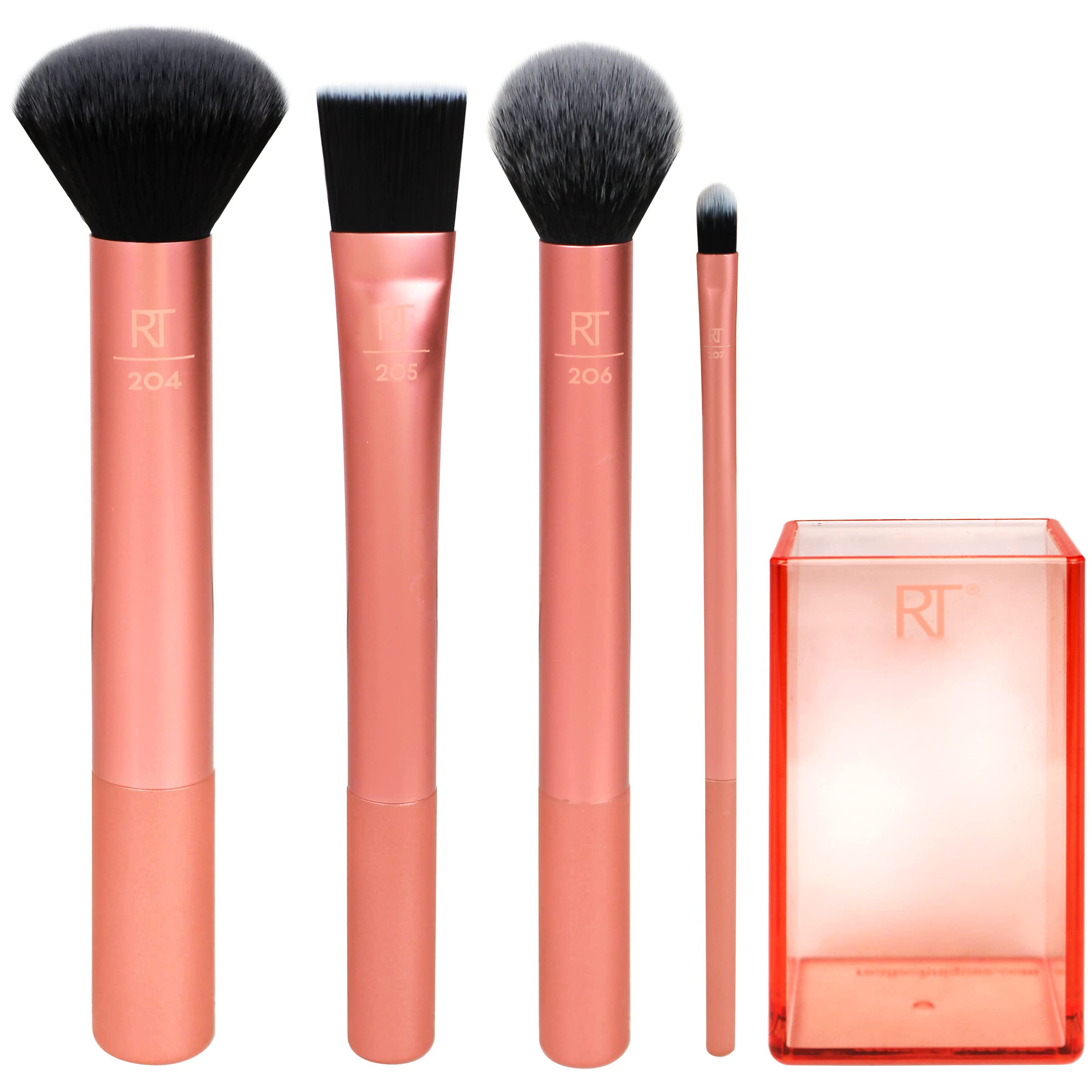 Real Techniques Flawless Base Brush Set With Ultra Plush Custom Cut Synthetic Bristles And Extended Aluminum Ferrules To Build C