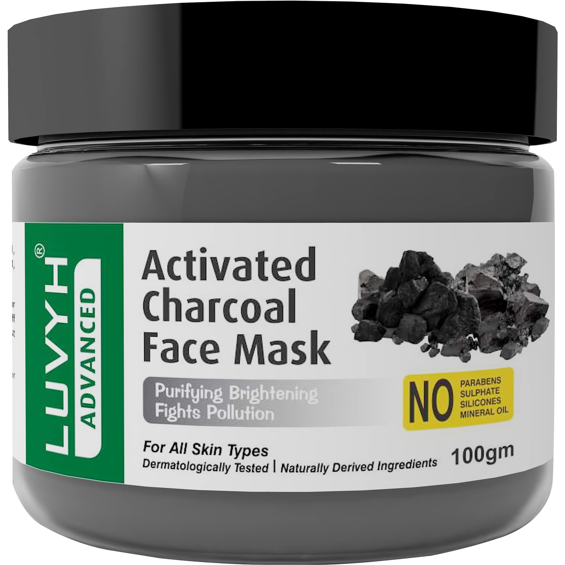 Luvyh Activated Charcoal Face Mask Cream Face Pack For Blackheads,Pimples, Pigmentation, Skin Lightening, Deep Pore Cleansing, A