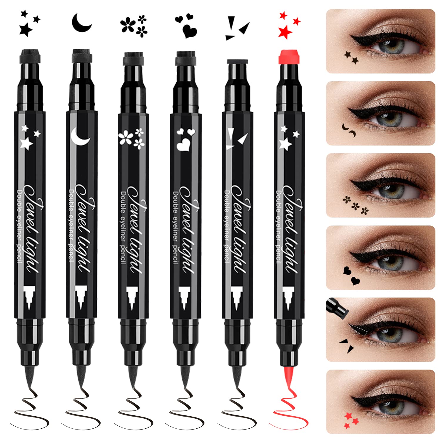 Pinkiou Eyeliner Pen With Eye Makeup Stamp Waterproof Double Sided Long Lasting Seal Eyeliner (6 In 1)