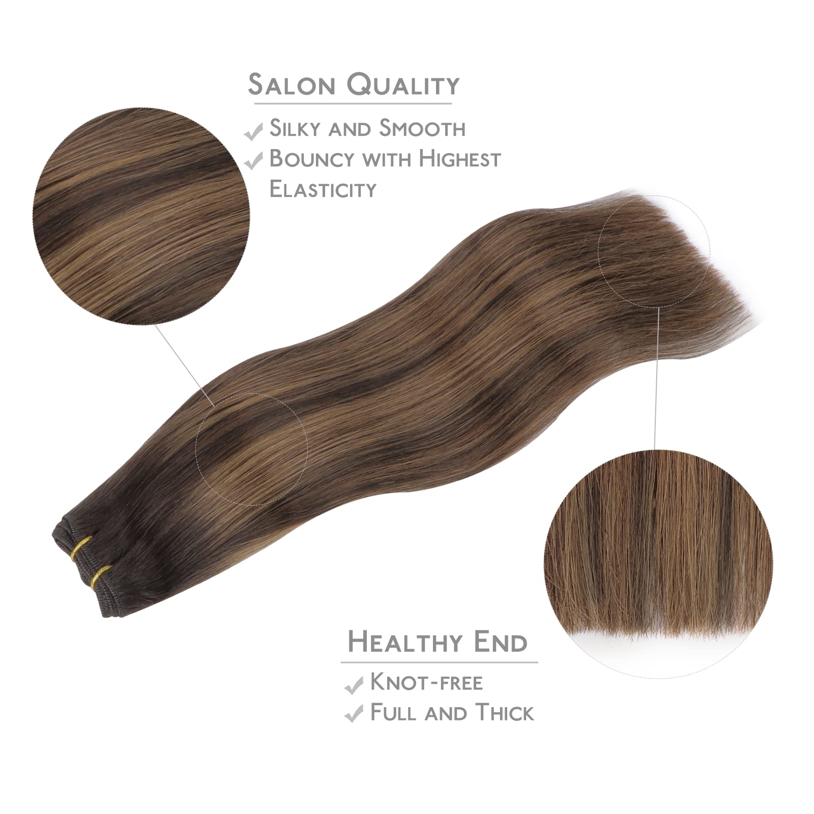Wennalife Sew In Hair Extensions Real Human Hair, Weft Hair Extensions Human Hair 18 Inch 90G Balayage Dark Brown To Chestnut Br