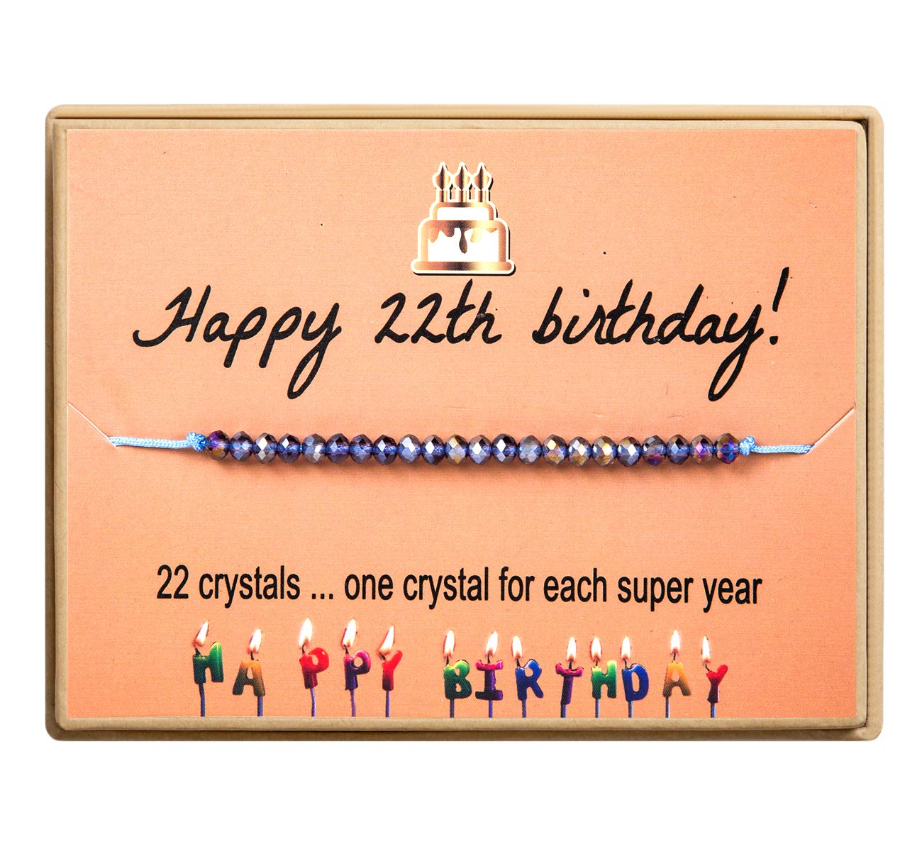 KGBNCIE Birthday Gift for Sweet 22 Birthday Bracelet Gift 22 Year Old Women Crystal Beads Adjustable bracelet With Message Card 