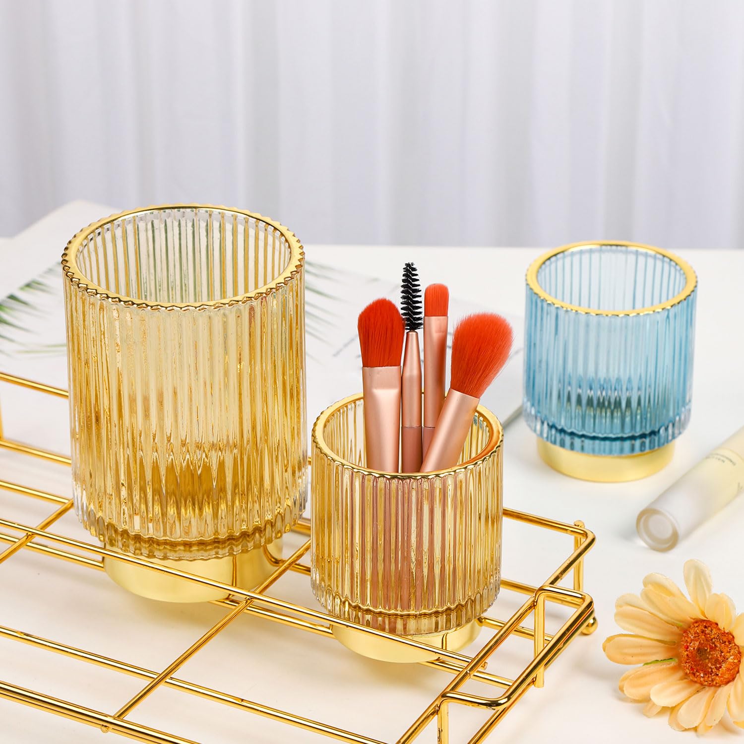 Whjy Makeup Brush Holder Lipstick Organizer Cosmetic Organizer, 3 Inch Clear Yellow Crystal Lipgloss Organizers For Vanity