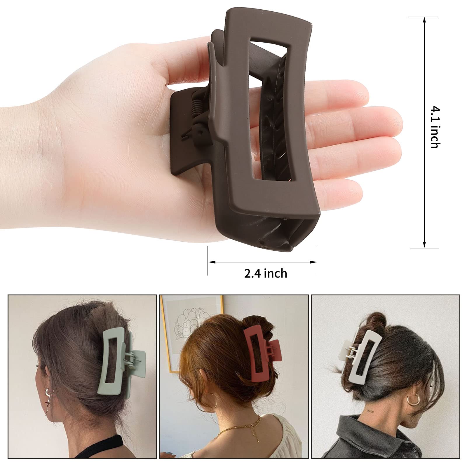 Sisiaipu 4 Inch Big Hair Claw Clips 6 Pcs for Thick Hair Square Hair Clips for Women Rectangle Nonslip Acrylic Banana Jaw Clips