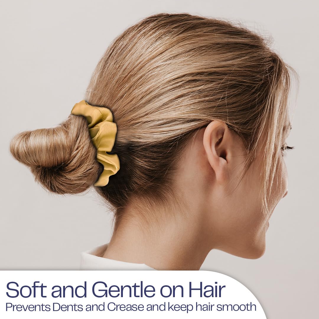 Celestial Silk Mulberry Silk Scrunchies For Hair (Gold)