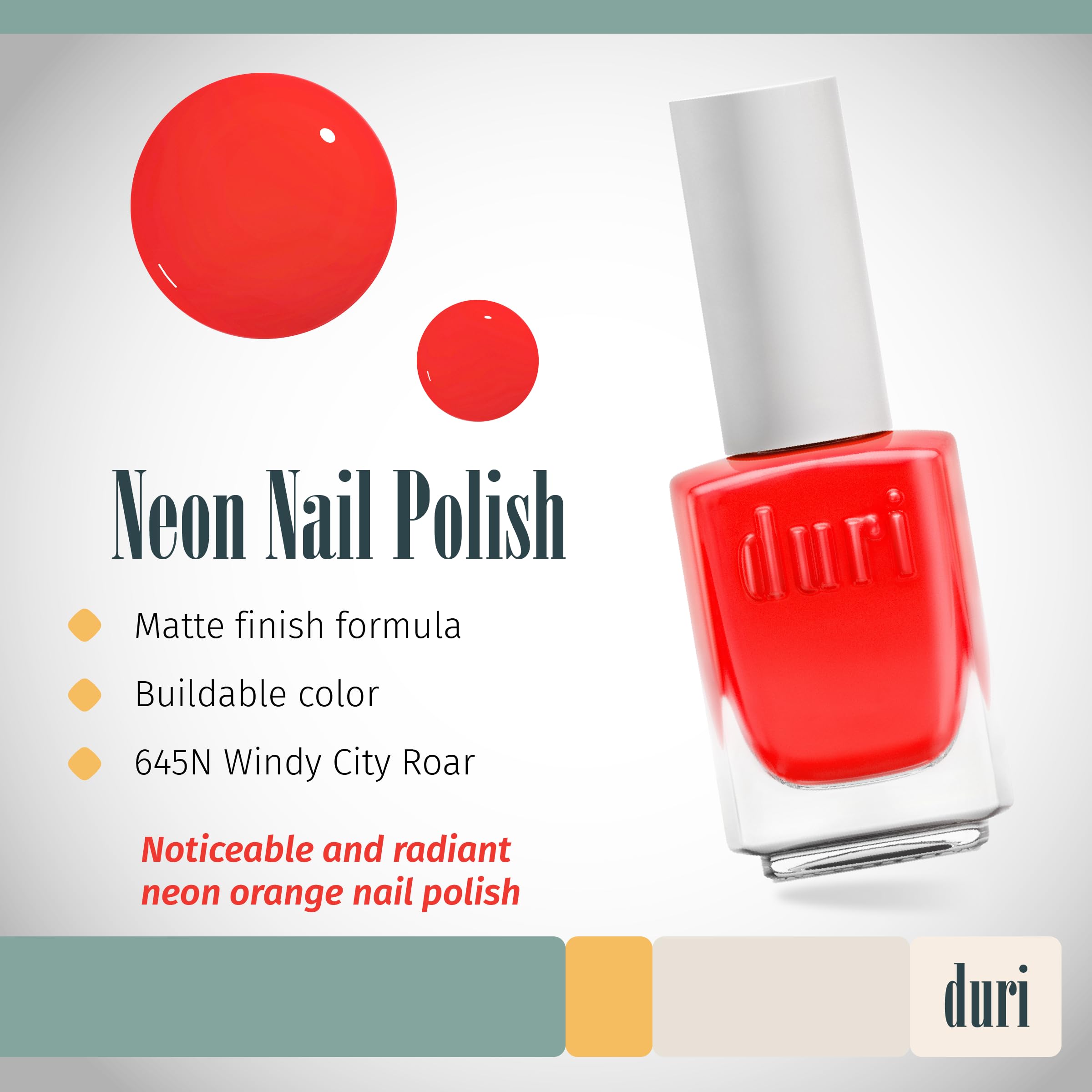 Duri 645N Windy City Roar, Neon Orange Nail Polish