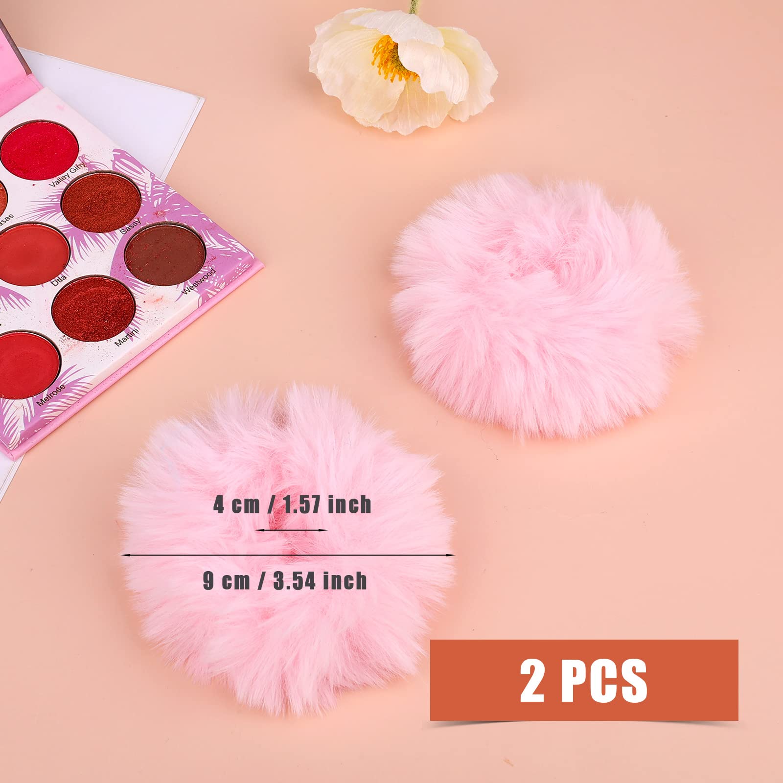 KINBOM 2Pcs Plush Faux Rabbit Fur Hair Ties, Fluffy Elastic Hair Scrunchies Ponytail Scrunchies Hair Accessories(Light Pink)