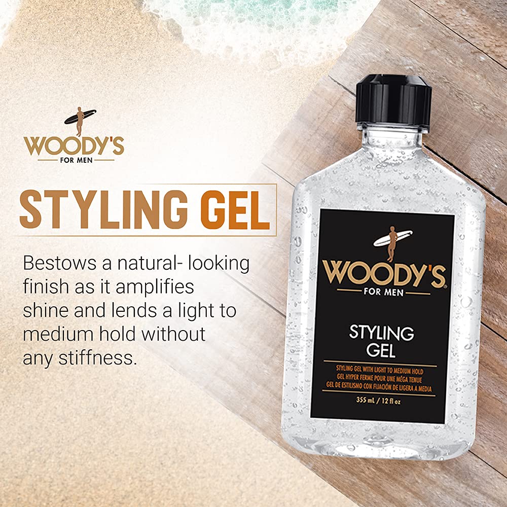 Woody'S Styling Gel For Men, Light To Medium Hold, Provides Volume And Lift Without Crunch, Safe For All Hair Types, 12 Oz - 1 P