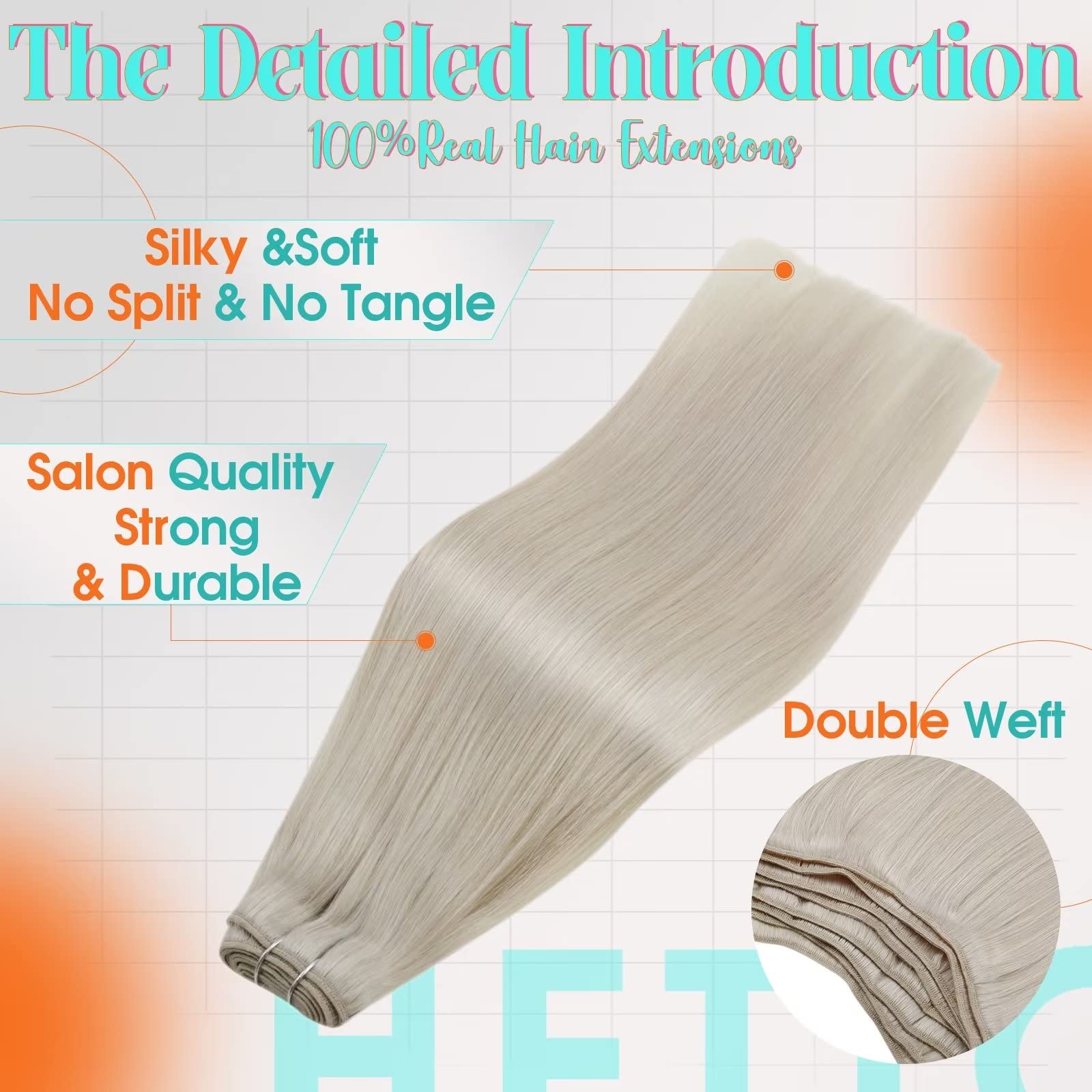 Hetto Blonde Hair Weft Extensions Human Hair Sew in Blonde Weft Hair Extensions Human Hair 12 Inch 70g #60 Platinum Blonde Human