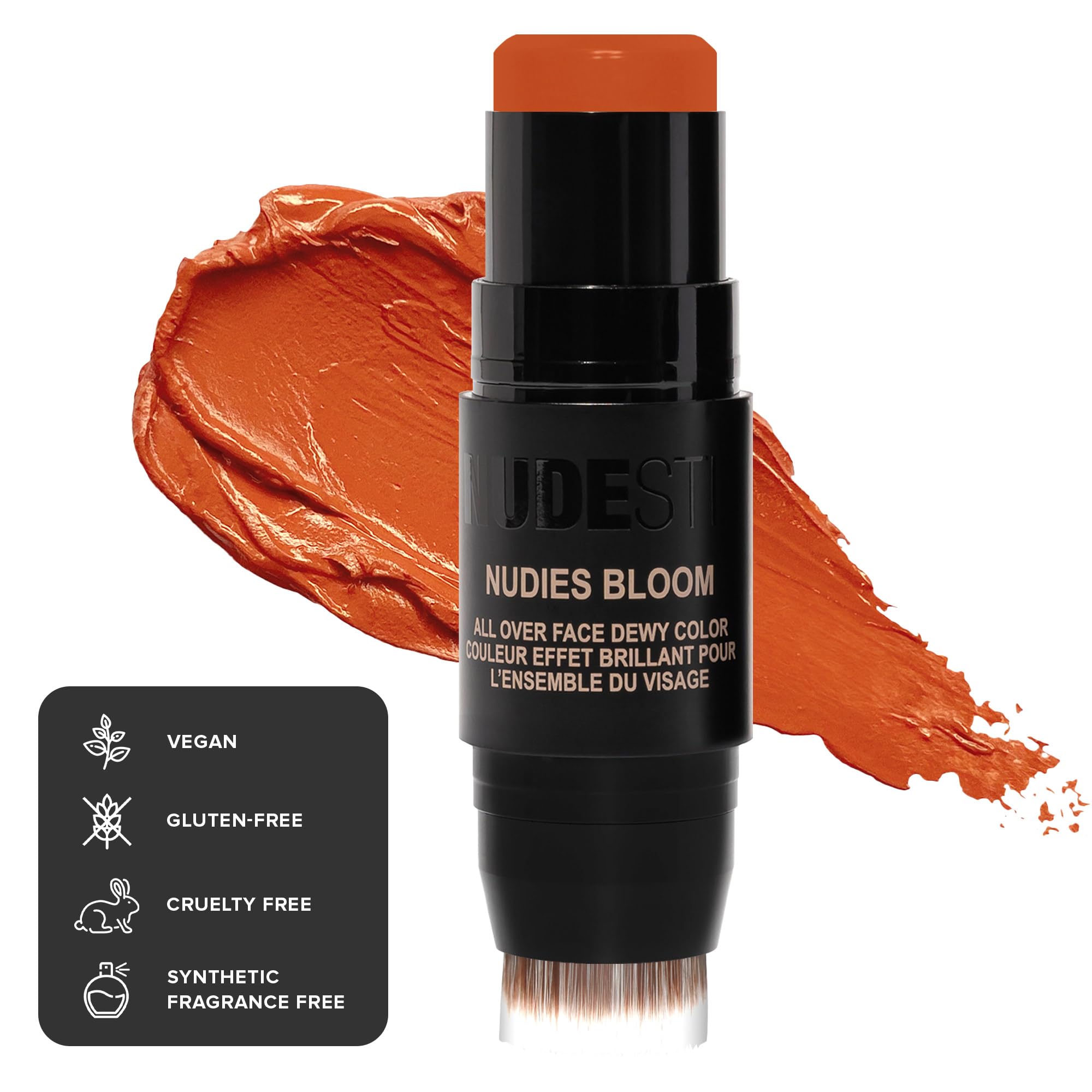 Nudestix Nudies Bloom Dewy and Radiant Cream Blush 3-in-1 All Over Face Colour For Cheeks, Eyes and Lips w/Blending Brush (Rusty