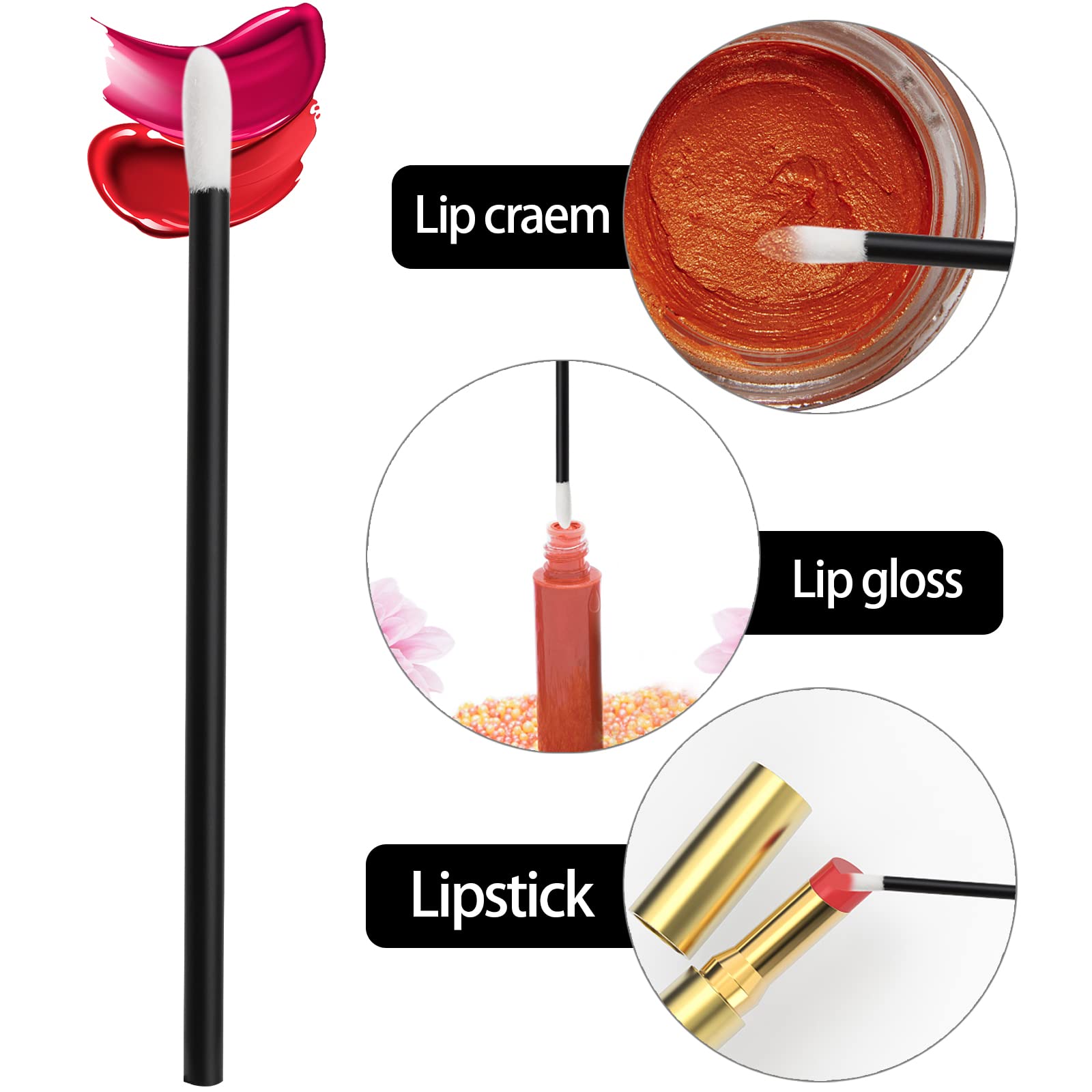 300 Piece Disposable Lip Wands - Lip Brushes, Lipstick & Gloss Applicators - Lint Free Makeup Applicator Brush Beauty Tool