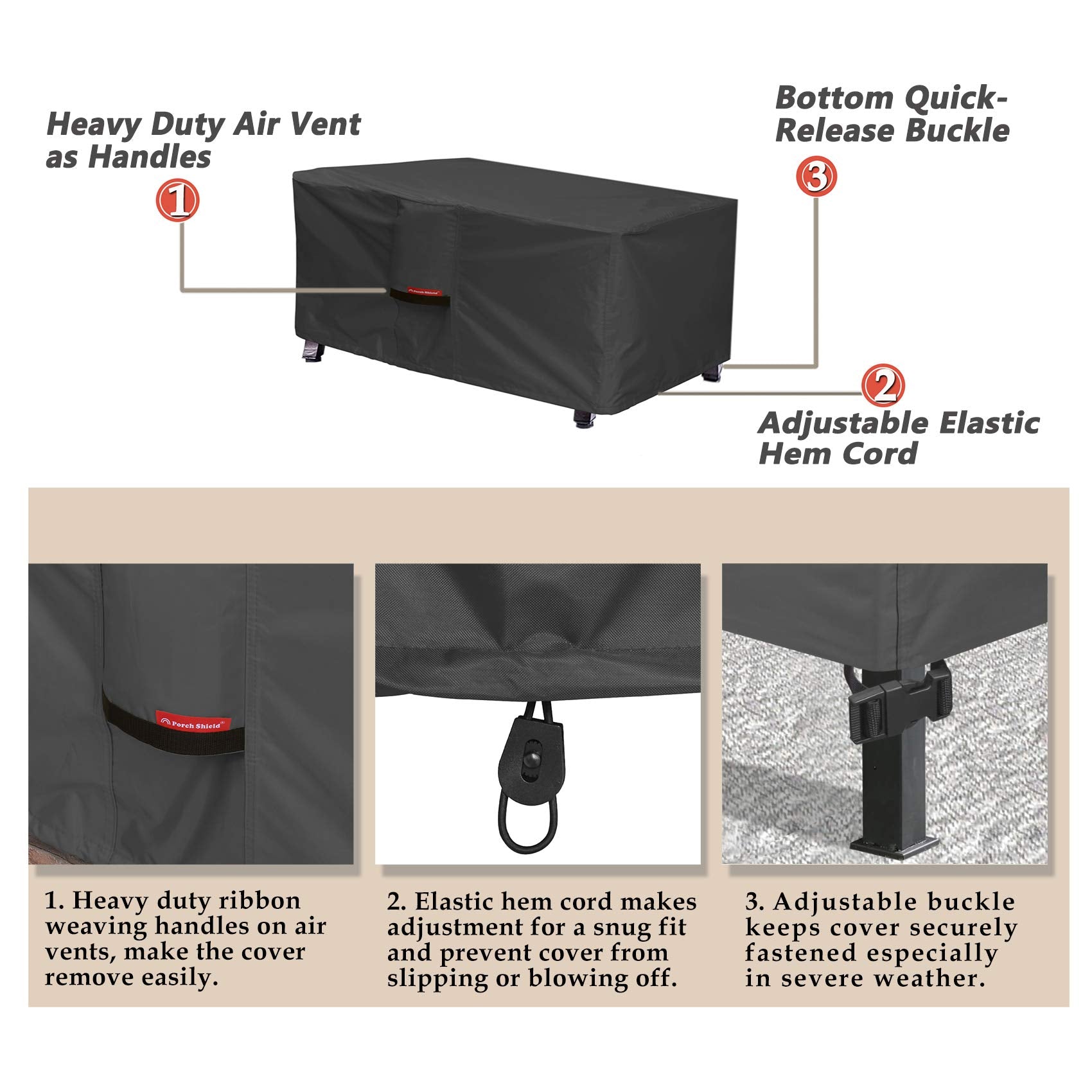 Porch Shield Patio Fire Pit Cover - Waterproof 600D Outdoor Rectangular Fire Table Cover Deck Box Protector - 48 X 28 Inch, Blac