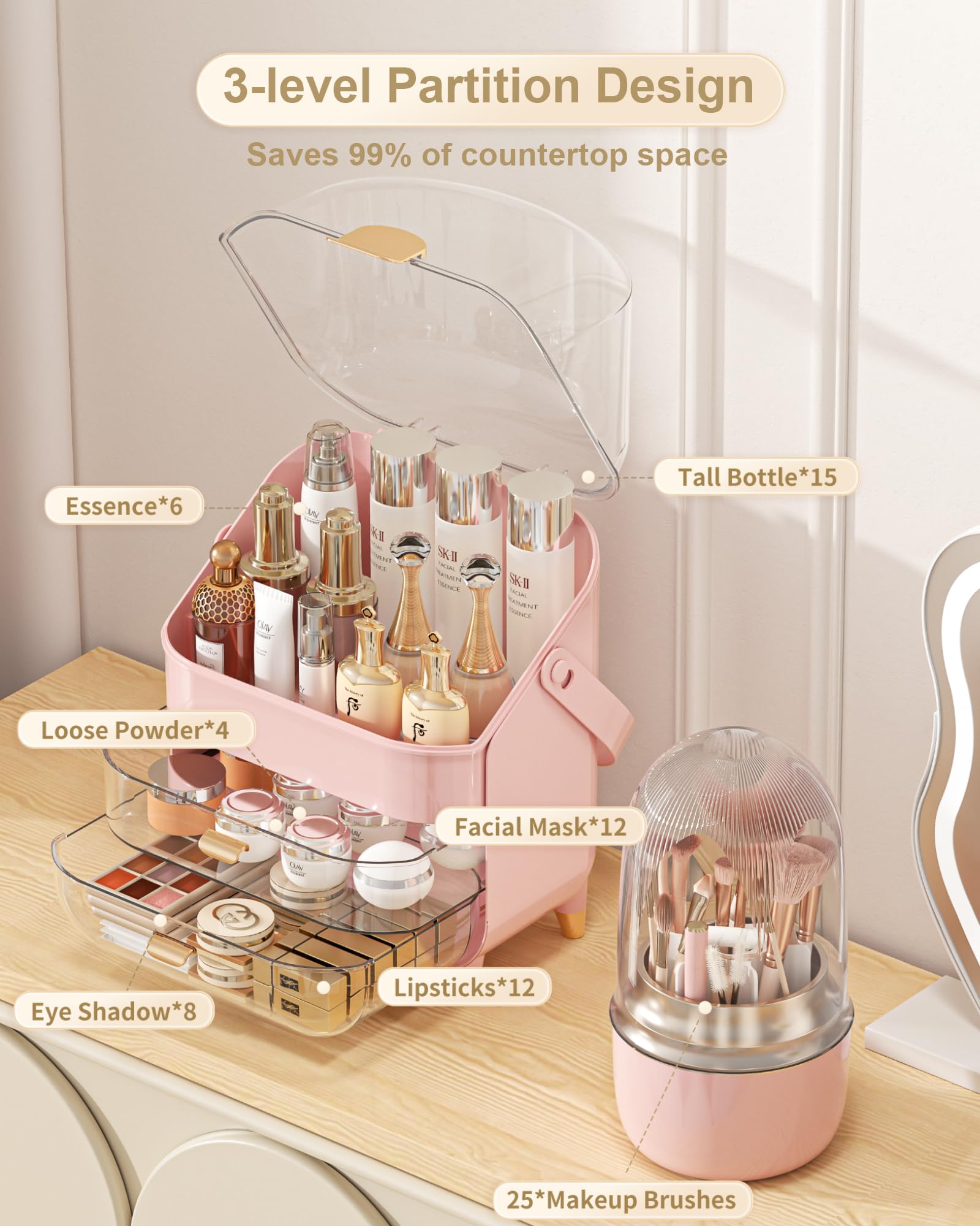 Makeup Organizer, Skincare Holder Bathroom Counter Organizer, Storage Box Cosmetic Display Cases, Teen Girl Gifts Trendy Stuff M