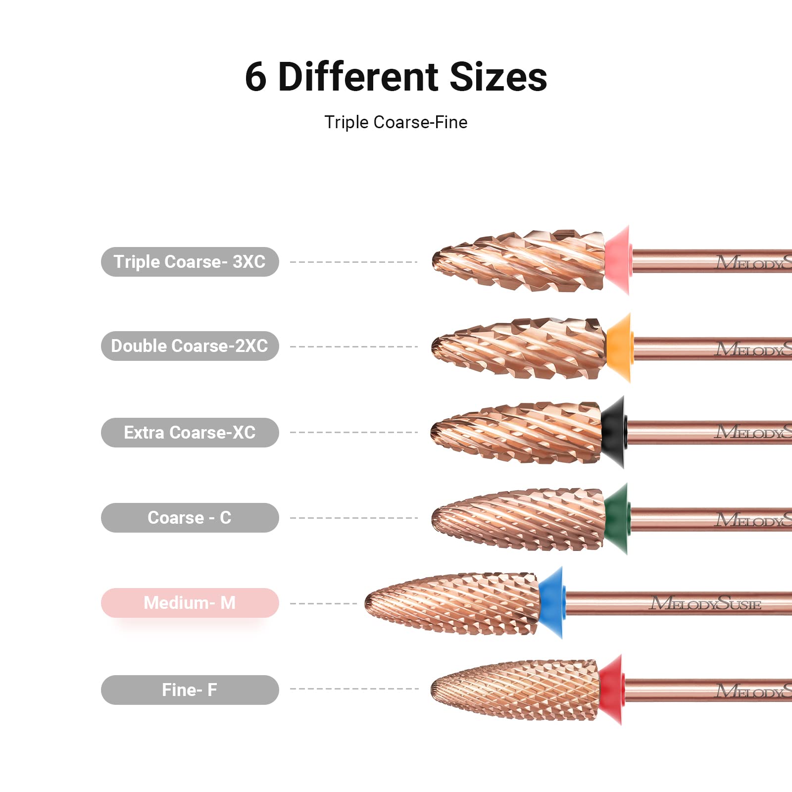 Melodysusie Long Flame Nail Drill Bits, 3/32'' Carbide Tungsten Bits, Suitable For Manicure Pedicure Cuticle Gel Polishing, Begi