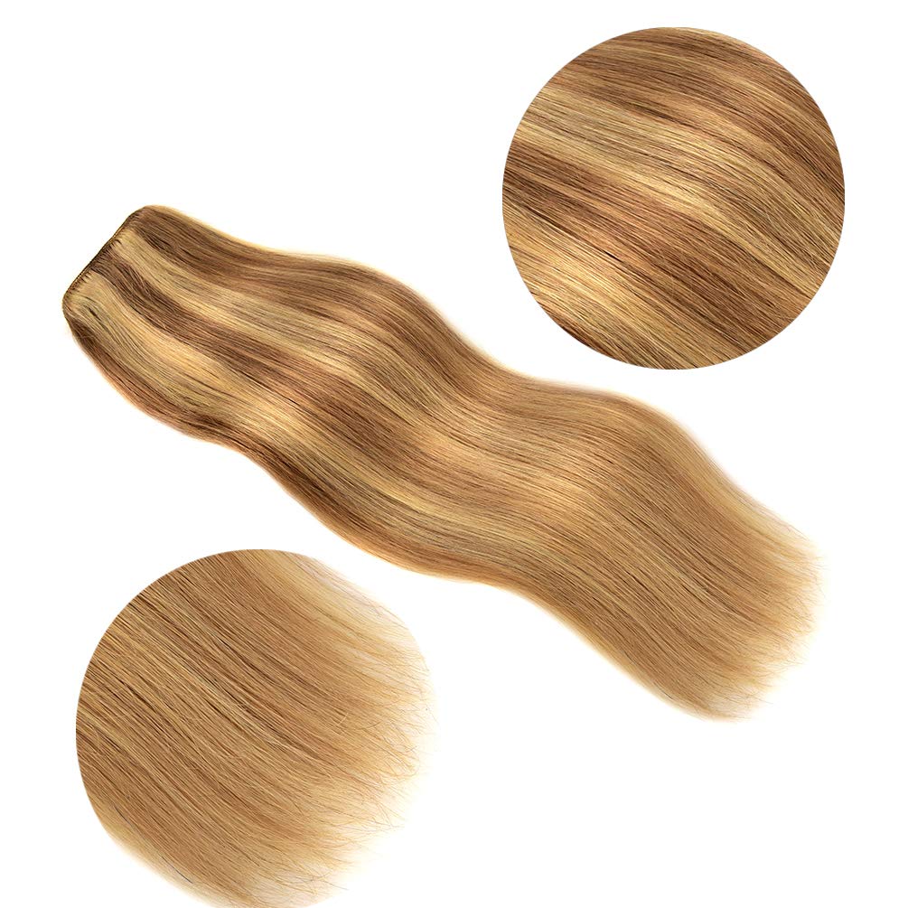 5 Pieces 18'' Remy Clip In Ombre Hair Extensions Human Hair Light Blonde Mixed Golden Blond Highlights - Silky Straight Long Thi