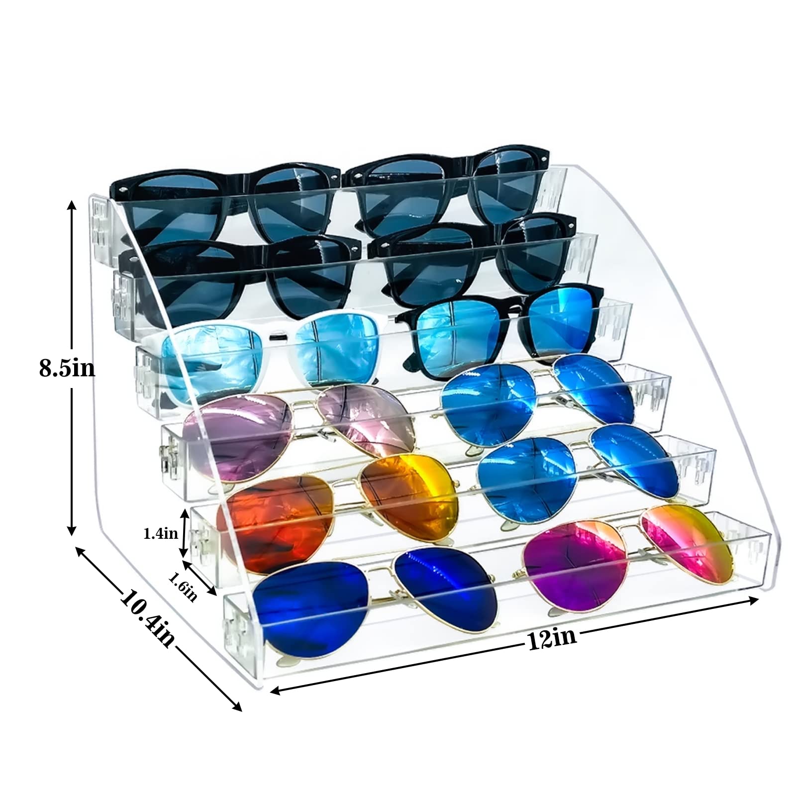 Minesign Sunglasses Organizer Clear Eyeglasses Display Case Sticker Display Tray For Glasses Tabletop Holder Stand (6 Layer)