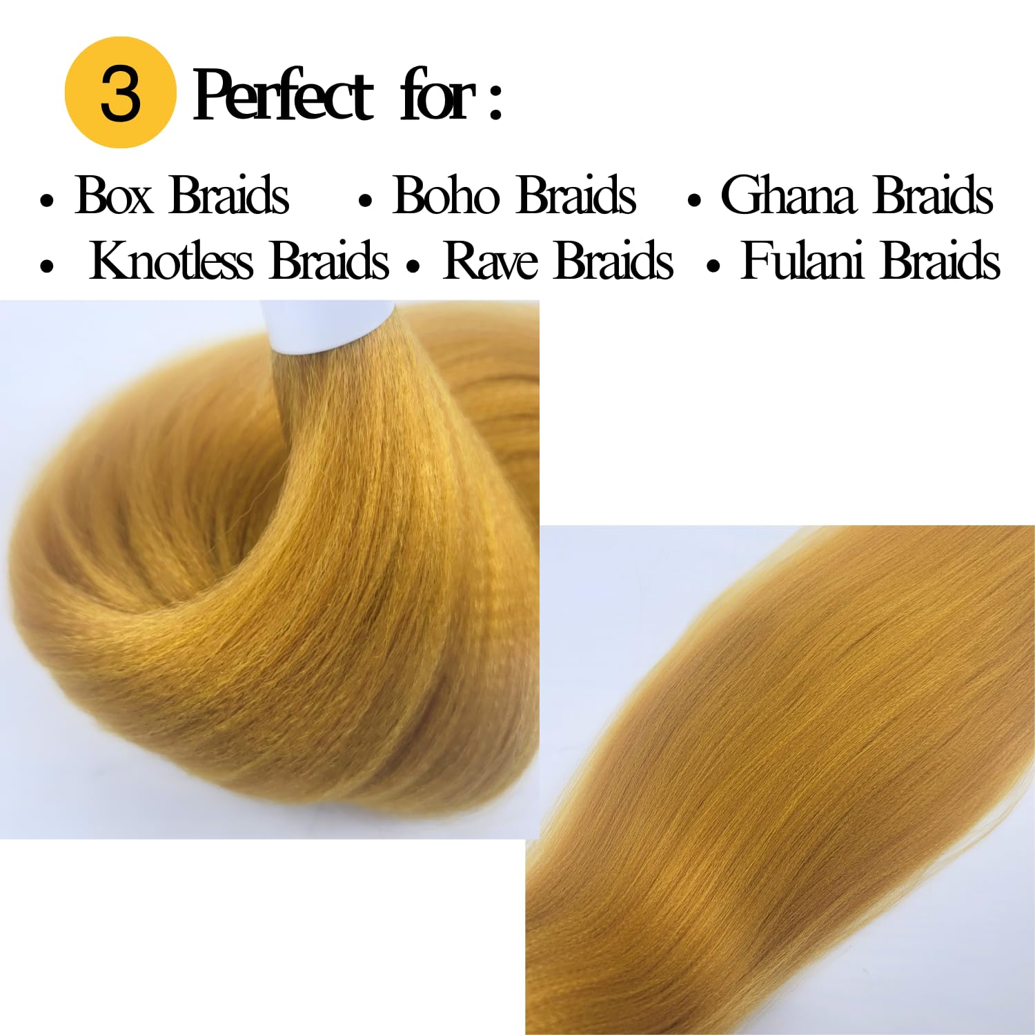 Gold Pre-stretched Braiding Hair Hypoallergenic ez Braid Pre stretched Braiding Hair Extensions for Knotless Box Braids 3 Packs