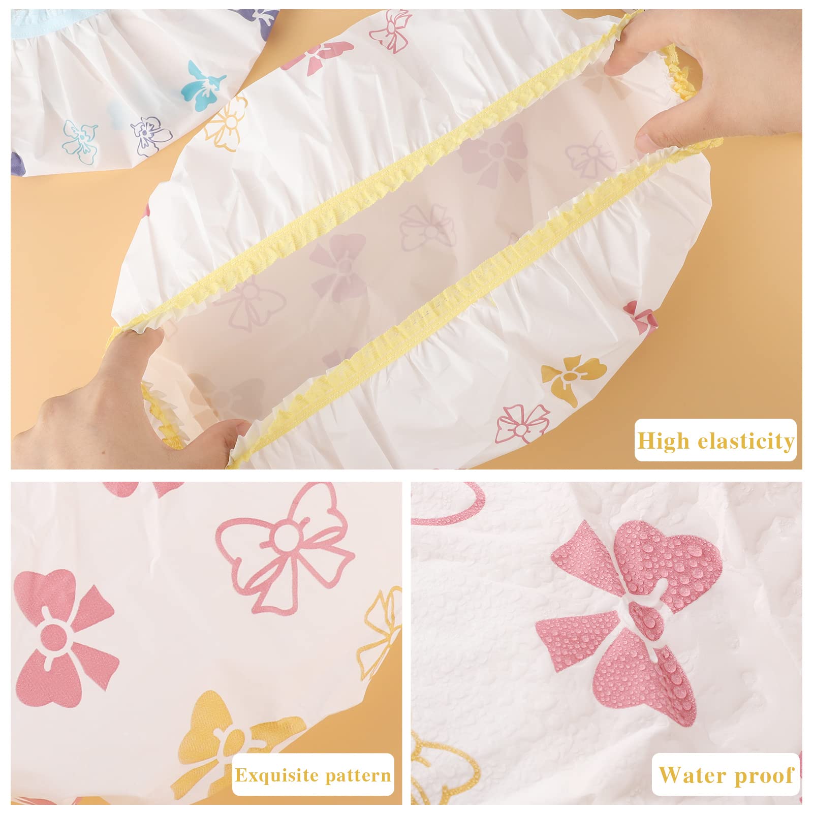Waterproof Shower Caps, 3 Pcs Plastic Reusable Shower Caps Elastic Band Bath Caps For Women, Kids (Flower)