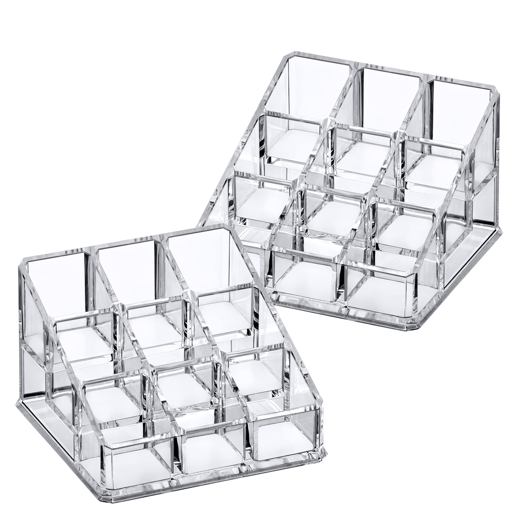 Amazing Abby - Glamour - 2-Pack 9-Slot Acrylic Nail Polish Organizer, Lipstick Holder, Lip Gloss Organizer, Cosmetic Storage Dis