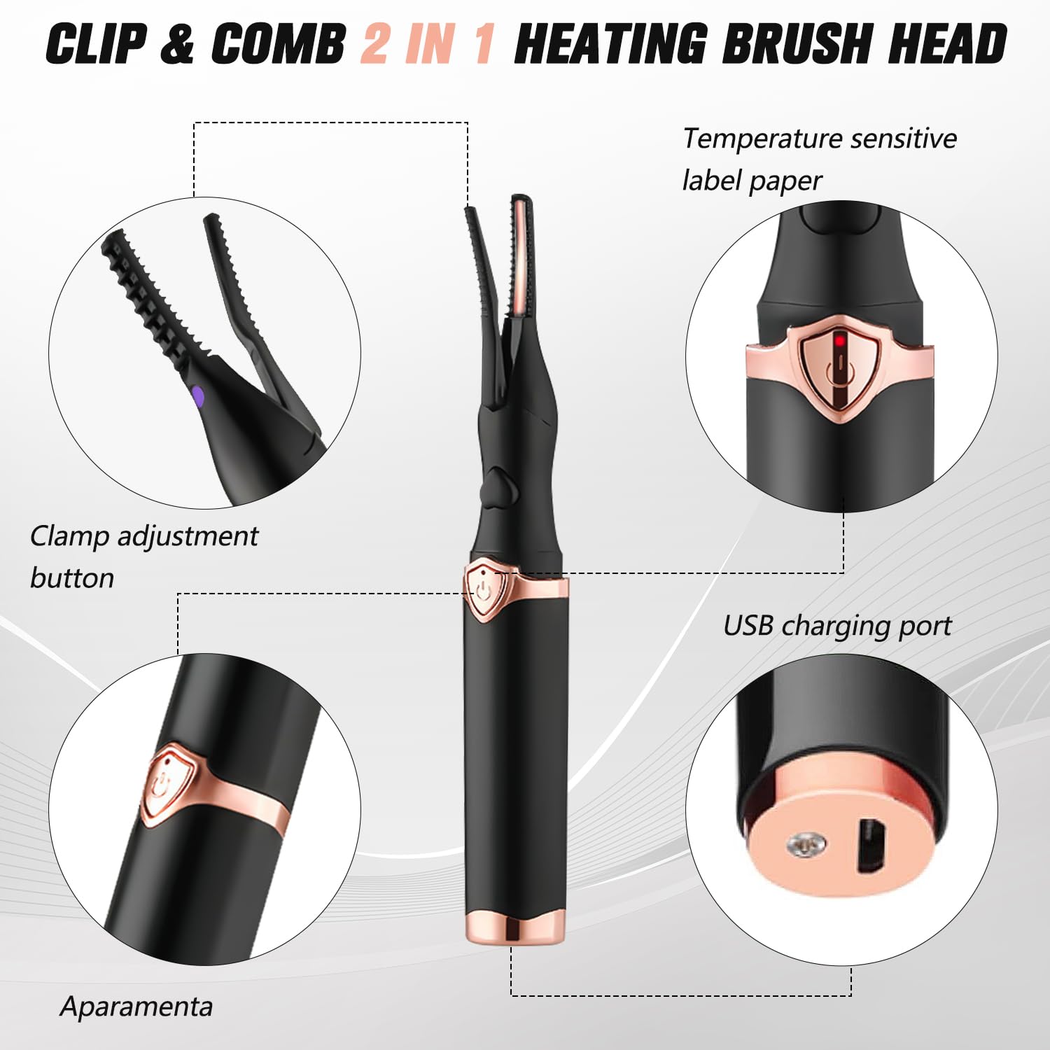 Daioai Heated Eyelash Curler - Portable Mini Electric, Rechargeable, Black, Model JRJMJ, Long-Lasting Curling Tool